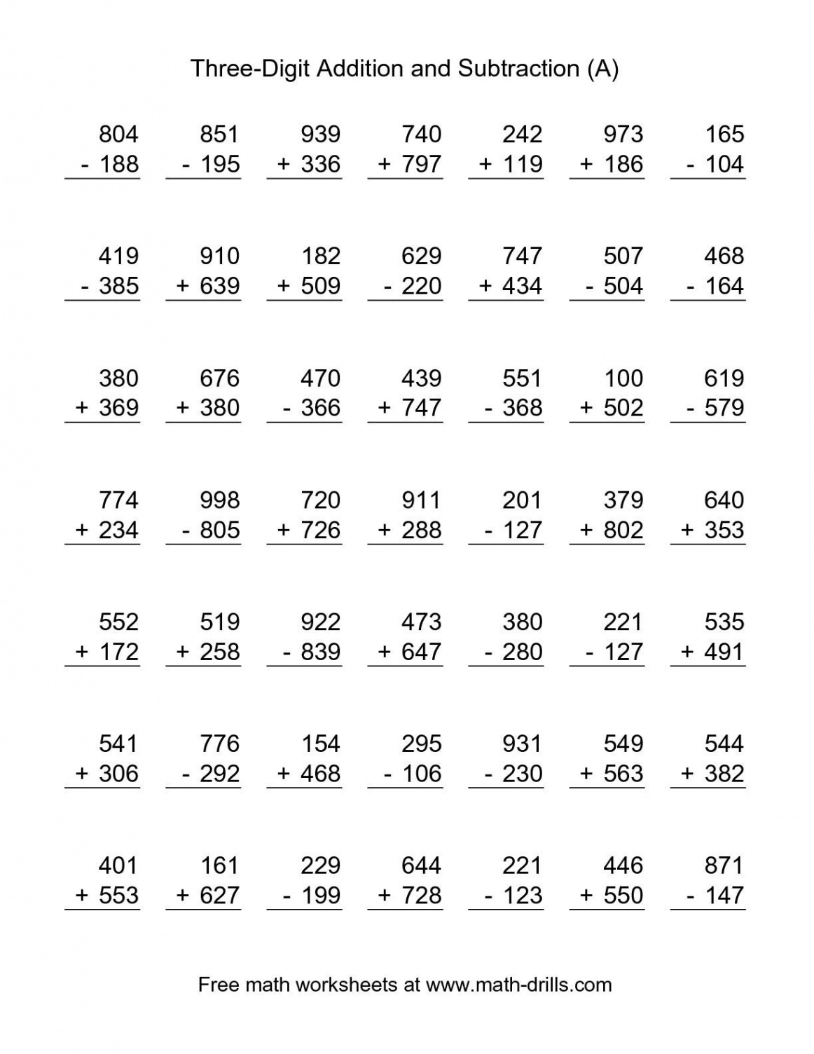 The Adding And Subtracting Three Digit Numbers A Mixed Operations