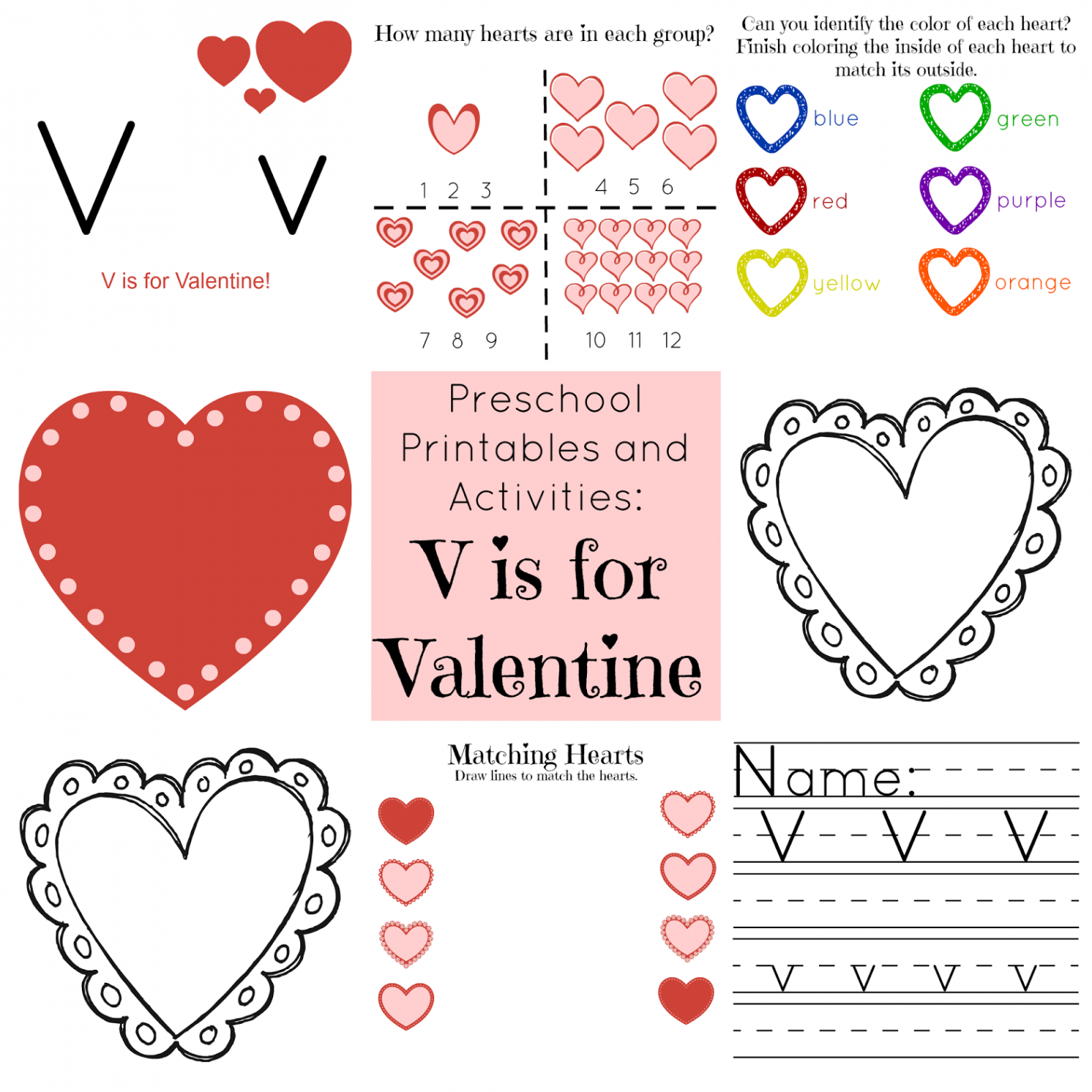 The Life of Jennifer Dawn: V is for Valentine Preschool Printables