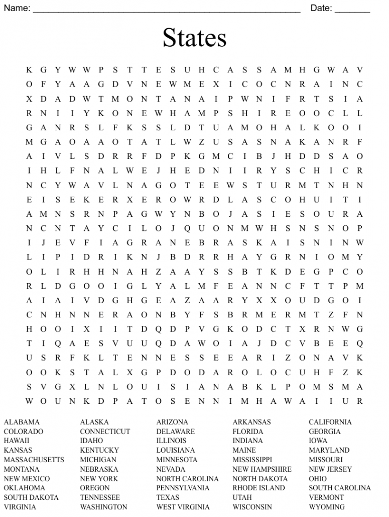 The  States Word Search - WordMint