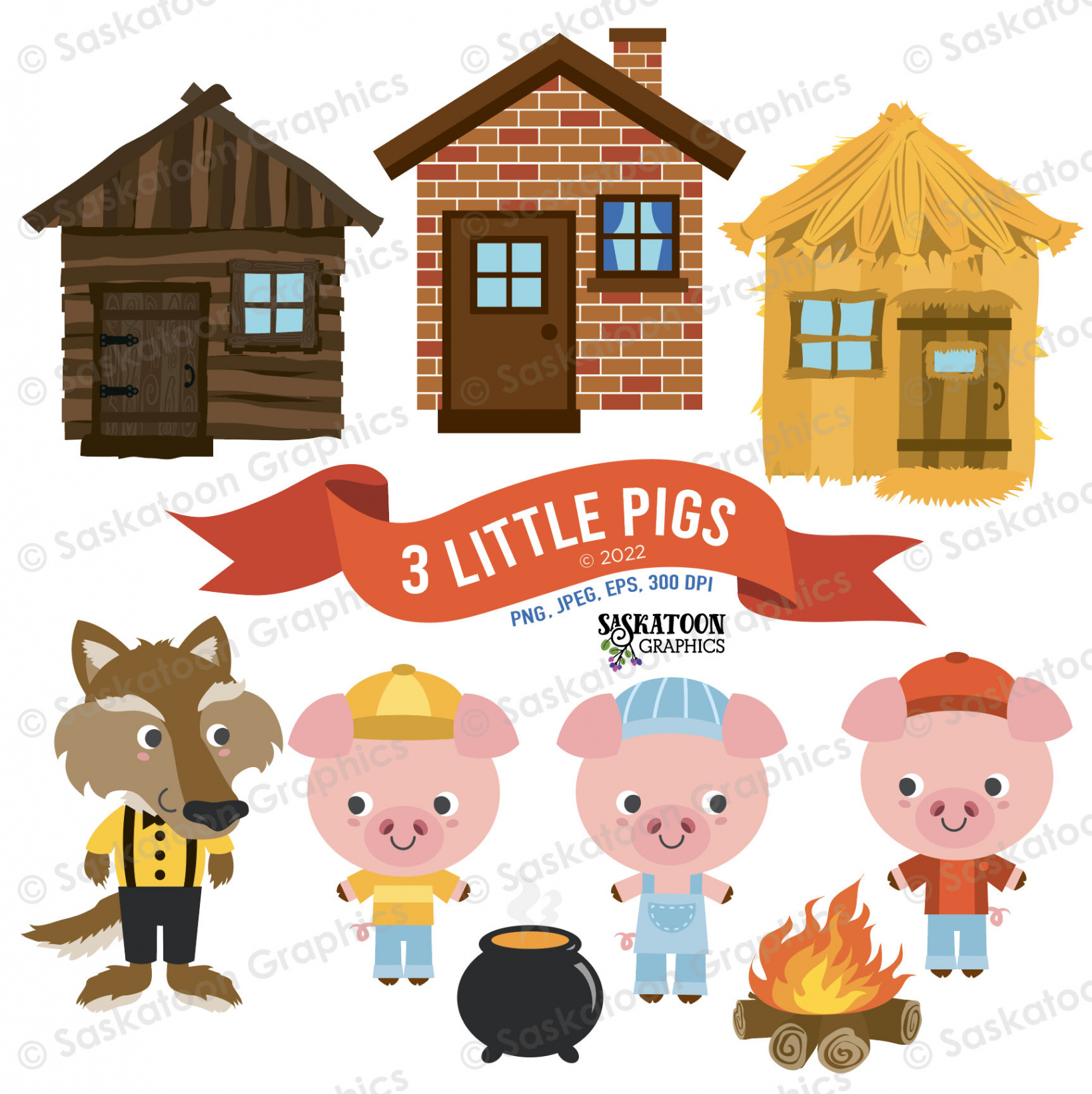 The Three Little Pigs Clip Art Instant Download File - Etsy