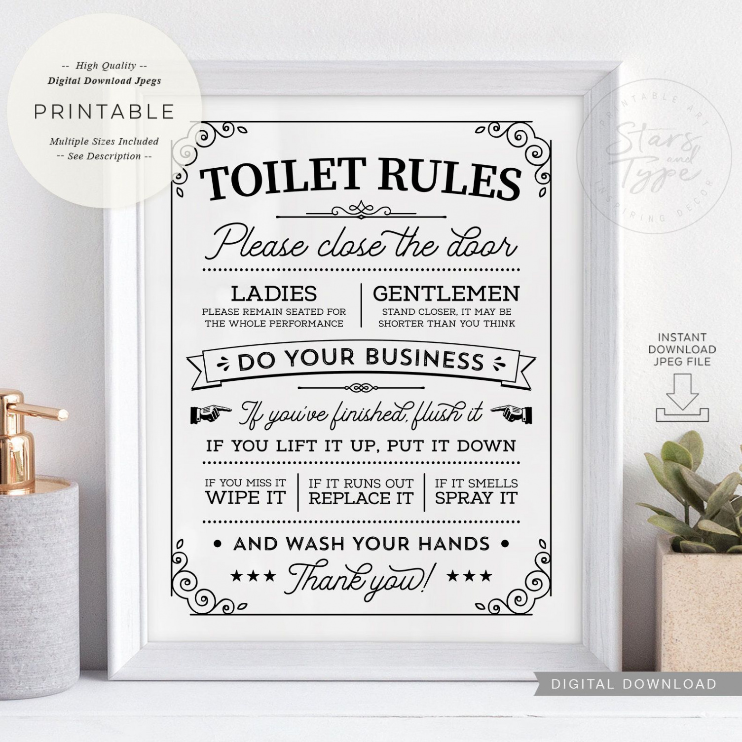 Toilet Rules PRINTABLE Wall Art Above Toilet Loo Sign Fun - Etsy