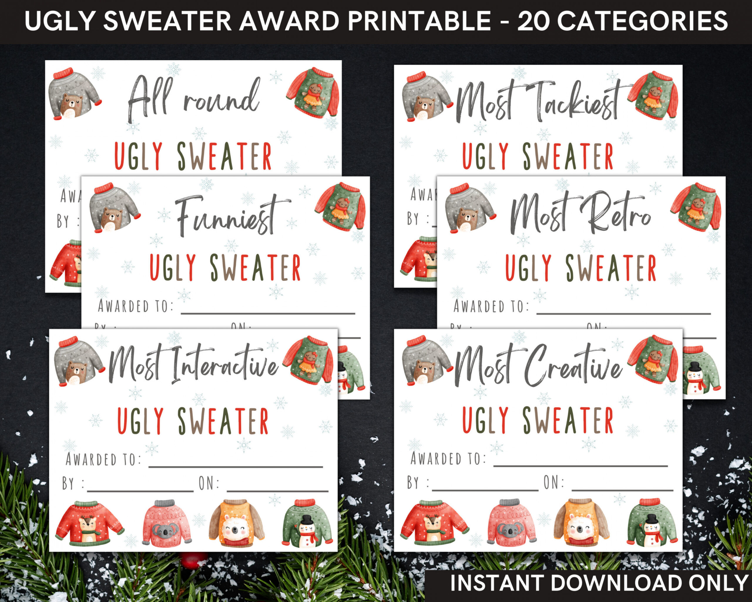 Ugly Sweater Party Awards Printable for Christmas or Holiday - Etsy