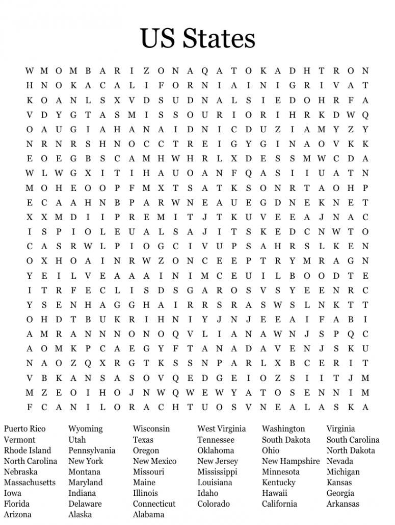 US States Word Search - WordMint