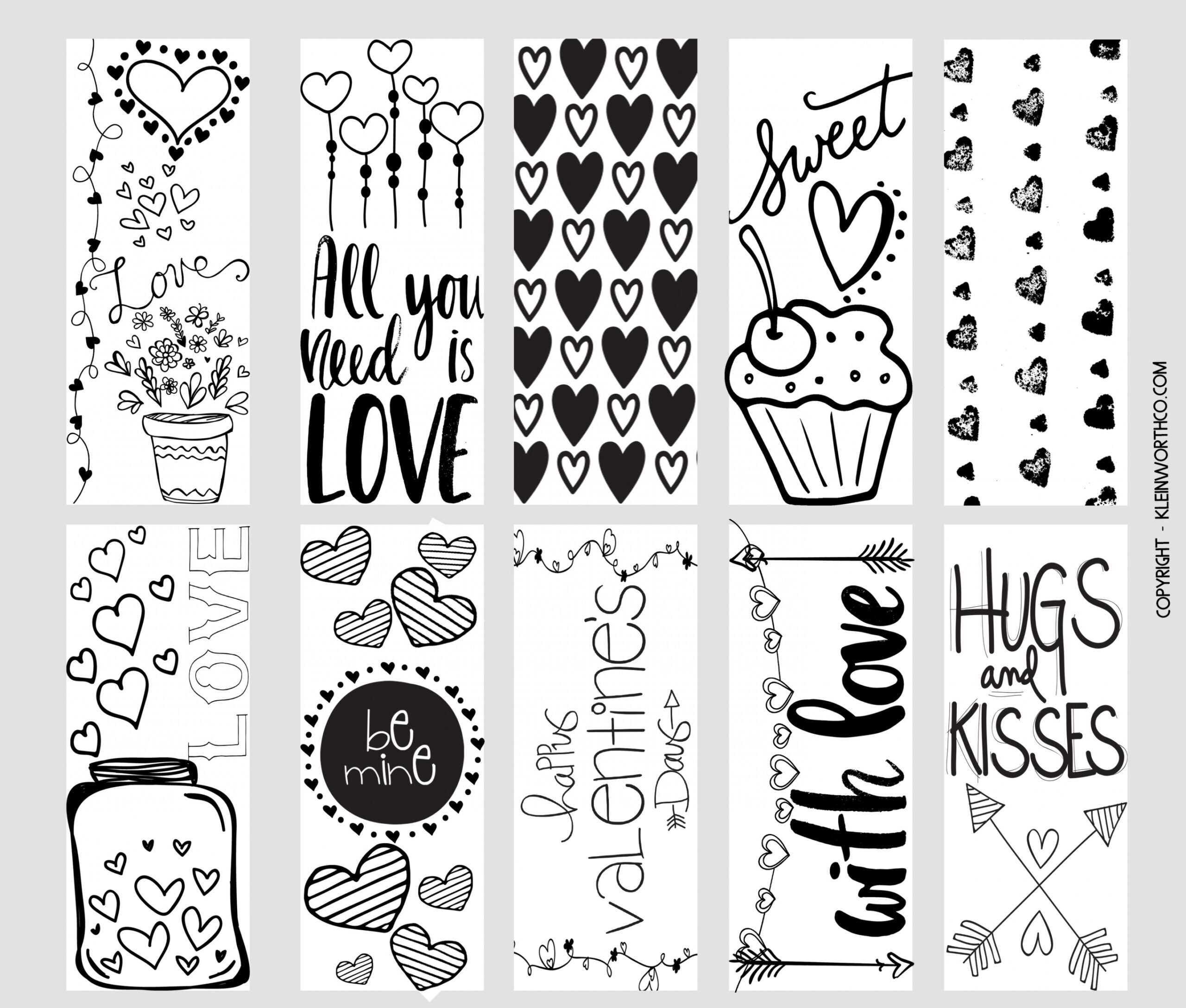 Valentine Printable Coloring Page Bookmarks - Taste of the Frontier