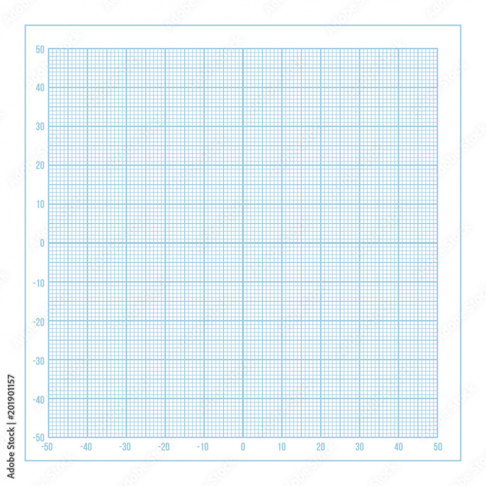 Vector blue metric graph paper with coordinate axis, mm grid