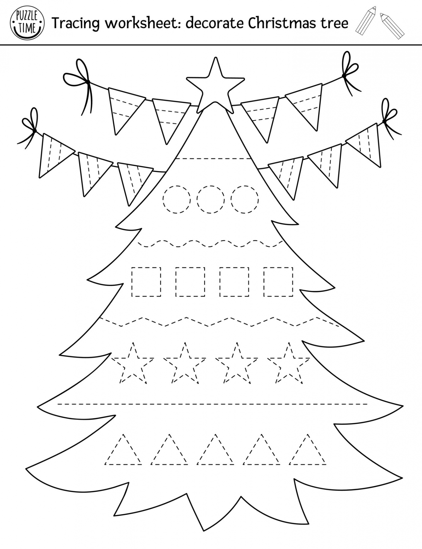 Vector Christmas handwriting practice worksheet