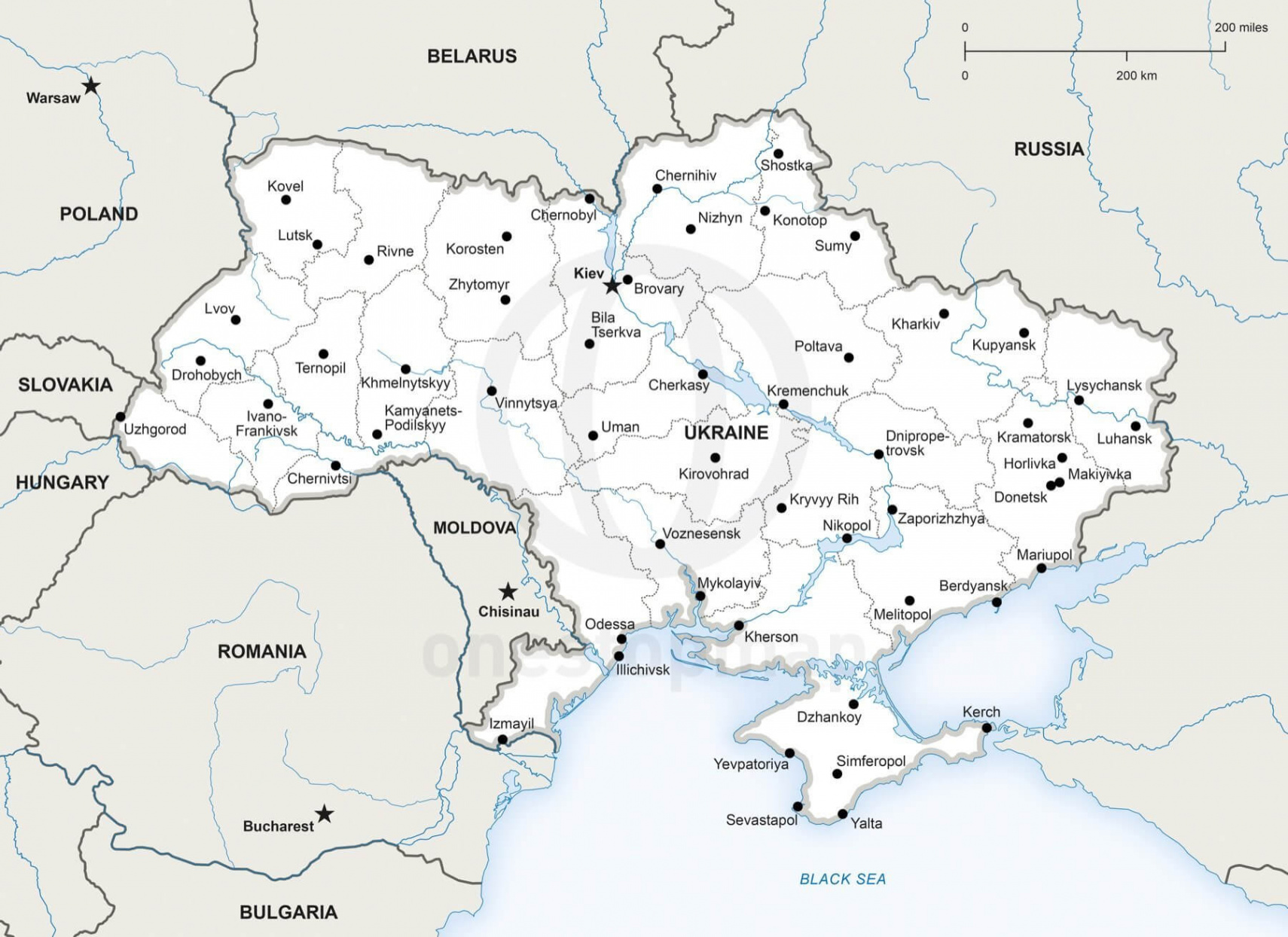 Vector Map of Ukraine political  One Stop Map