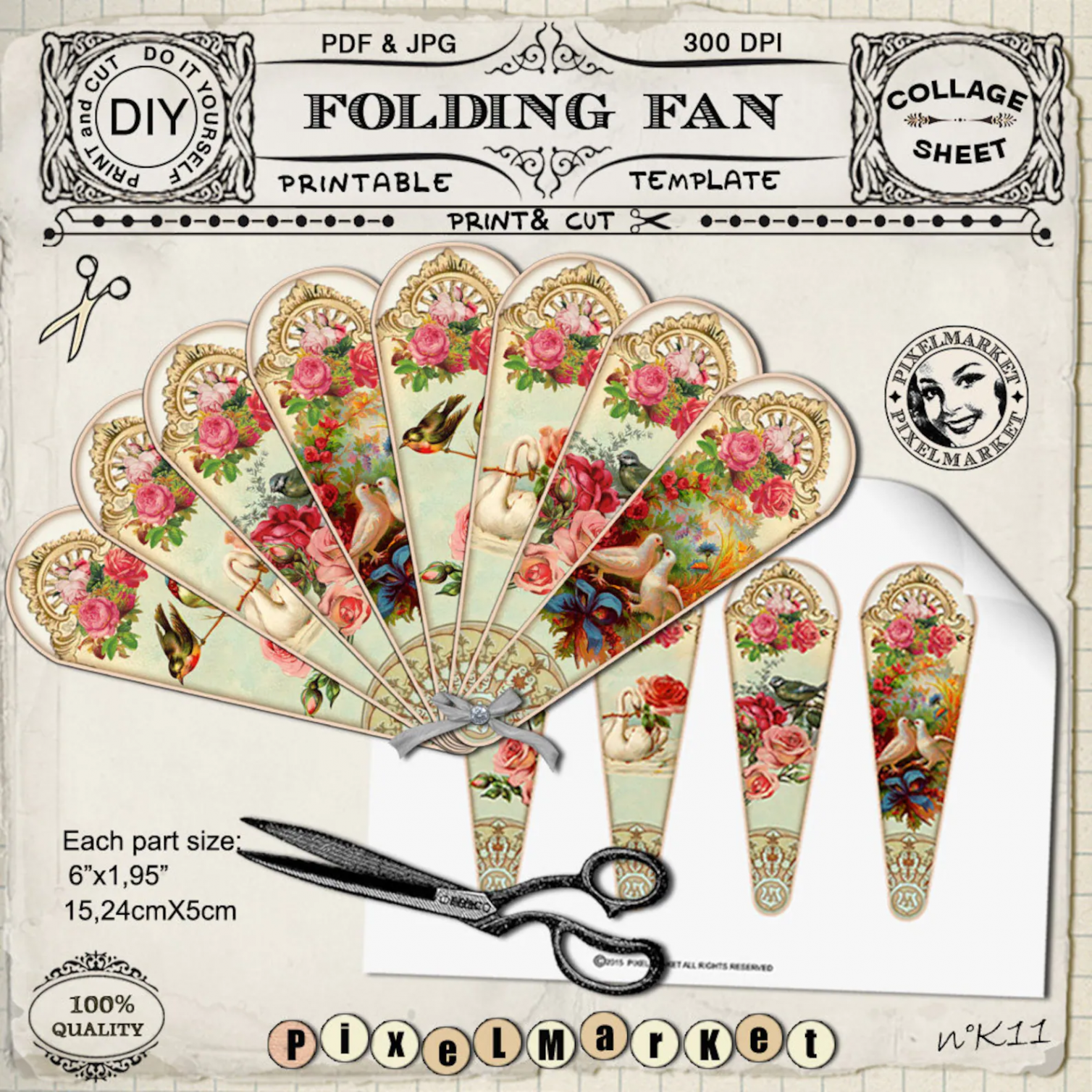 Victorian HAND FAN Template Printable Folding Fan Diy - Etsy in