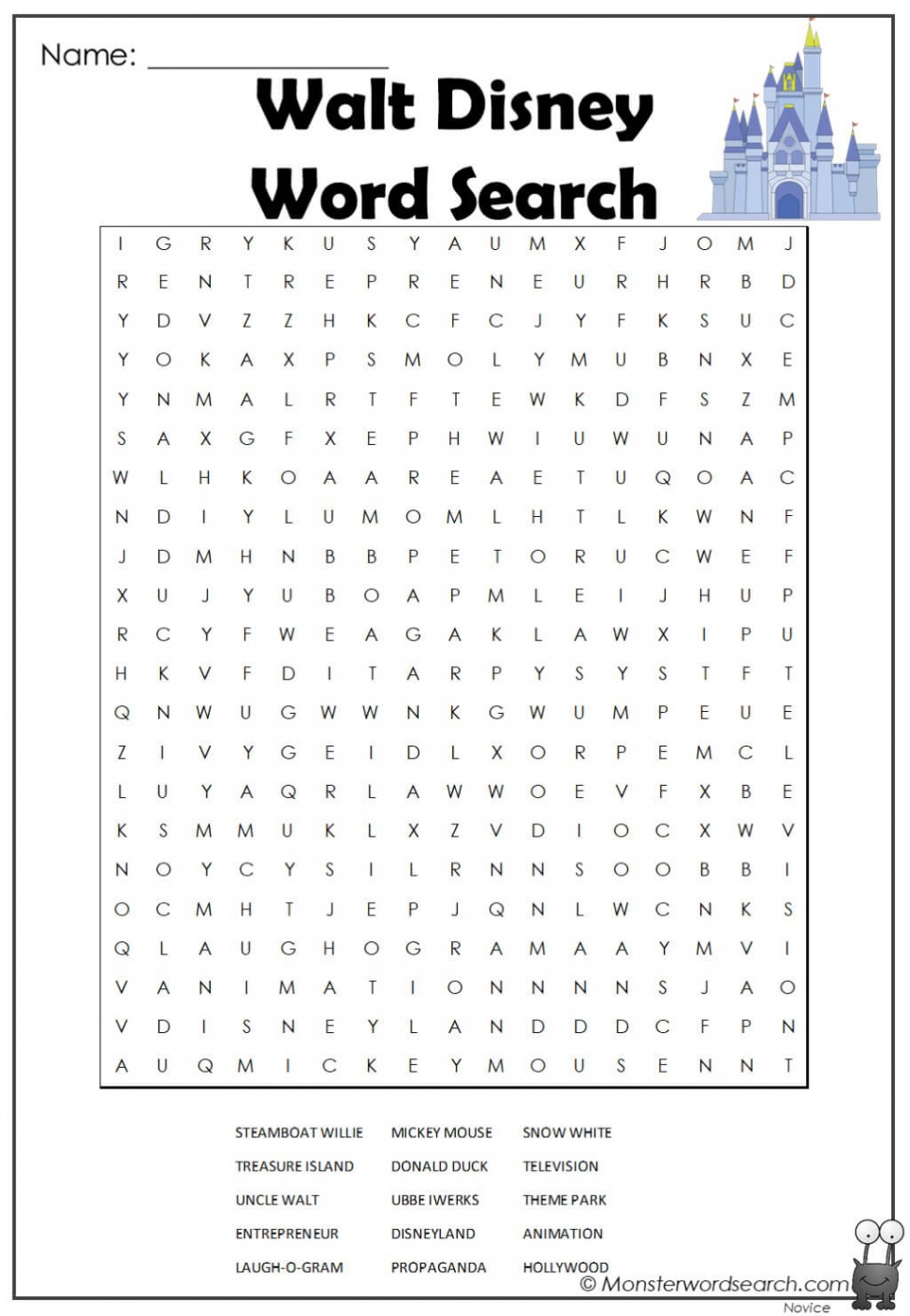 walt disney word search - Monster Word Search