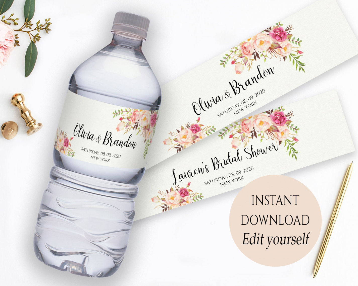 Water Bottle Label Template PDF Instant Download Printable Custom