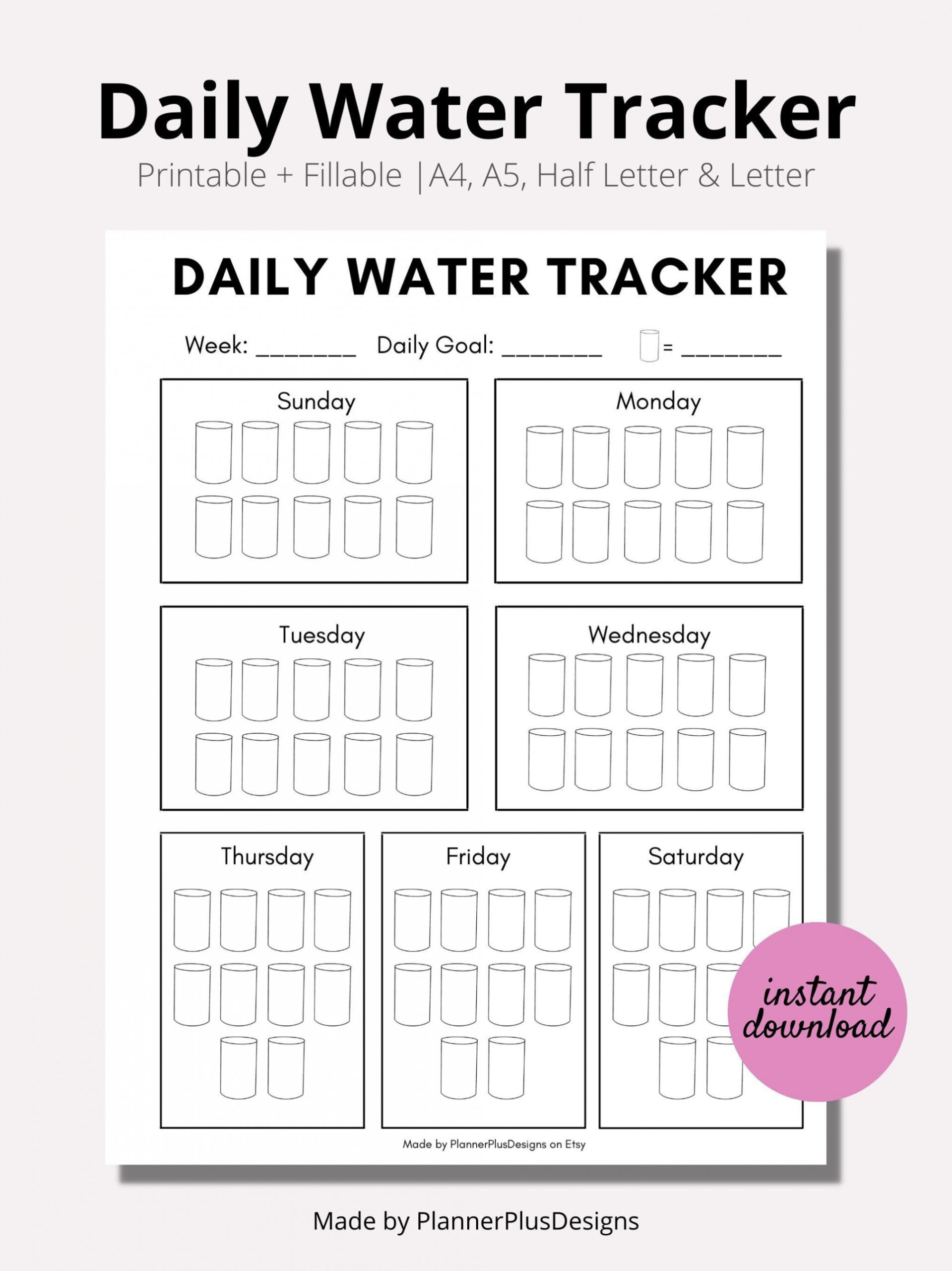 Weekly Water Intake Tracker Water Log Daily Water Tracker