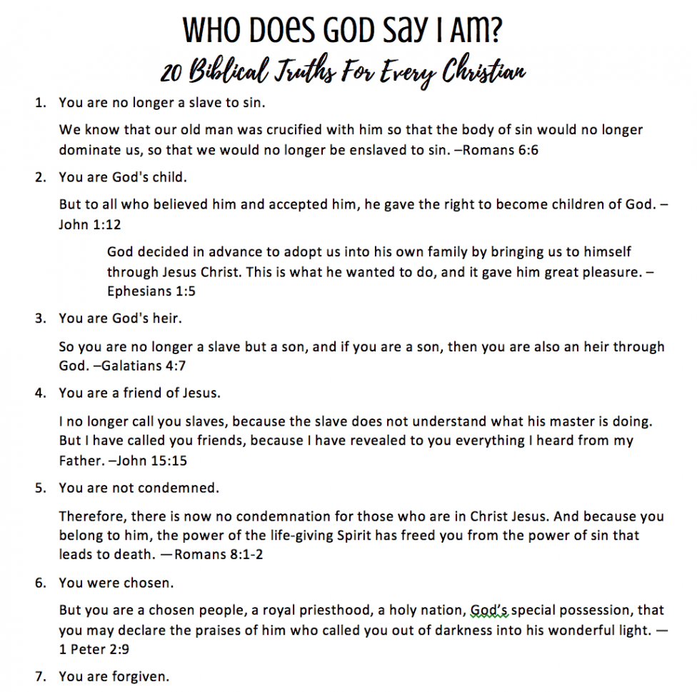 Who Does God Say I Am?  Biblical Truths For Every Christian Printabl