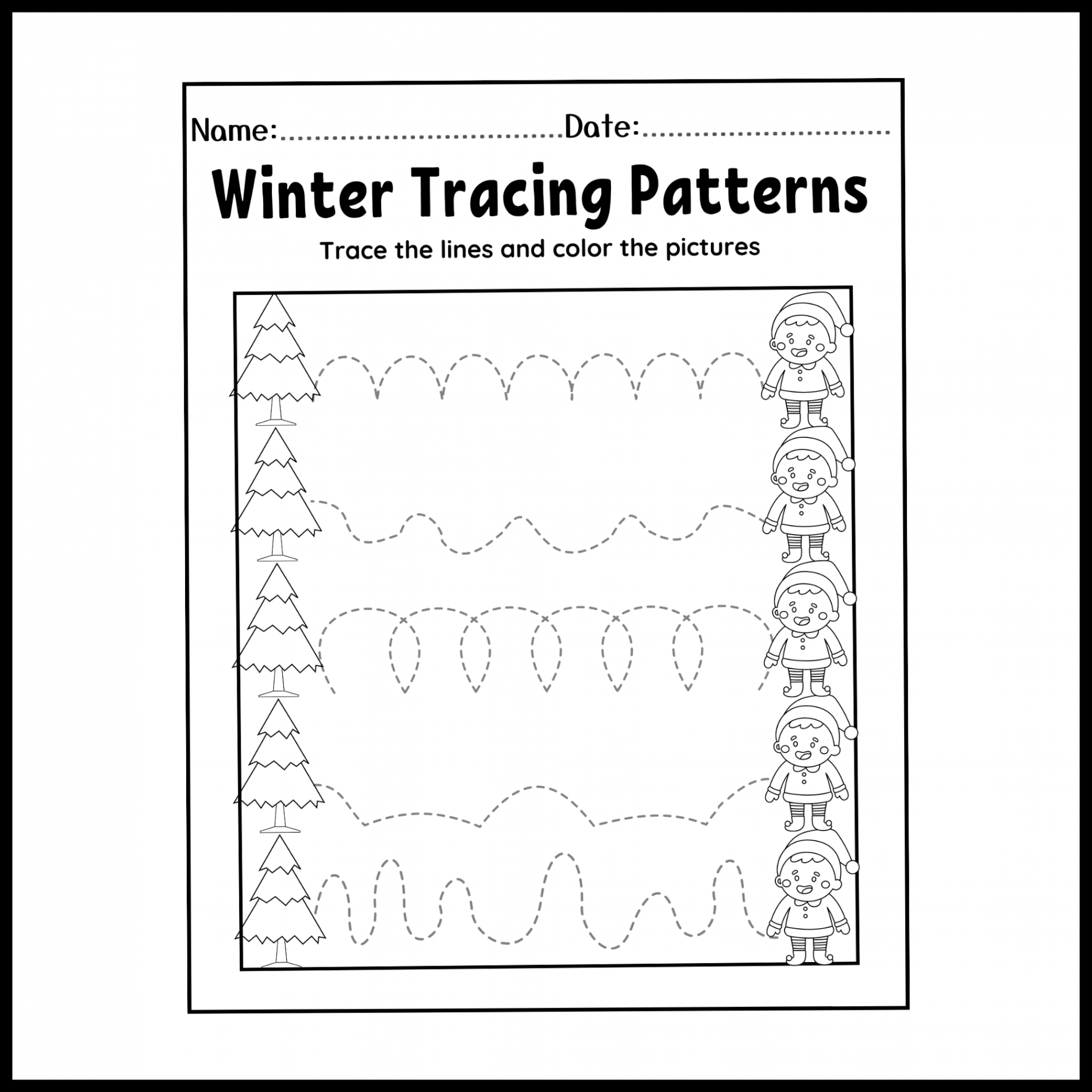 Winter Tracing Patterns /Printable winter Worksheets