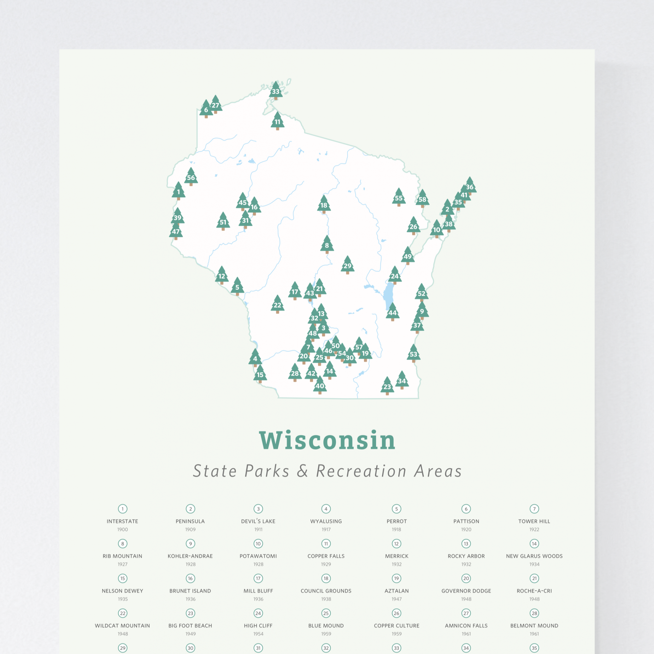 Wisconsin Map State Parks Checklist – Printable – Mappy Paths