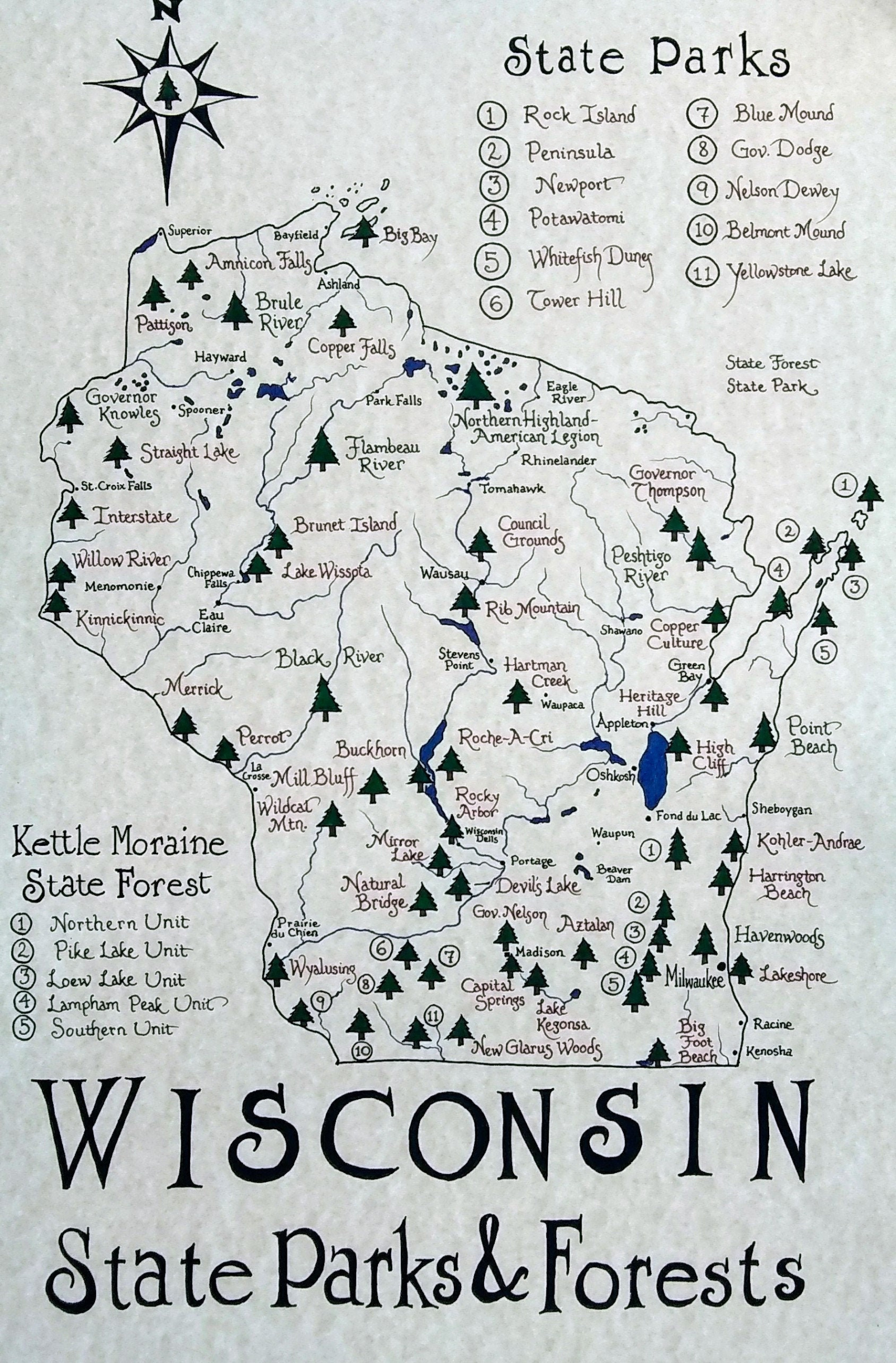 Wisconsin State Parks Map - Etsy