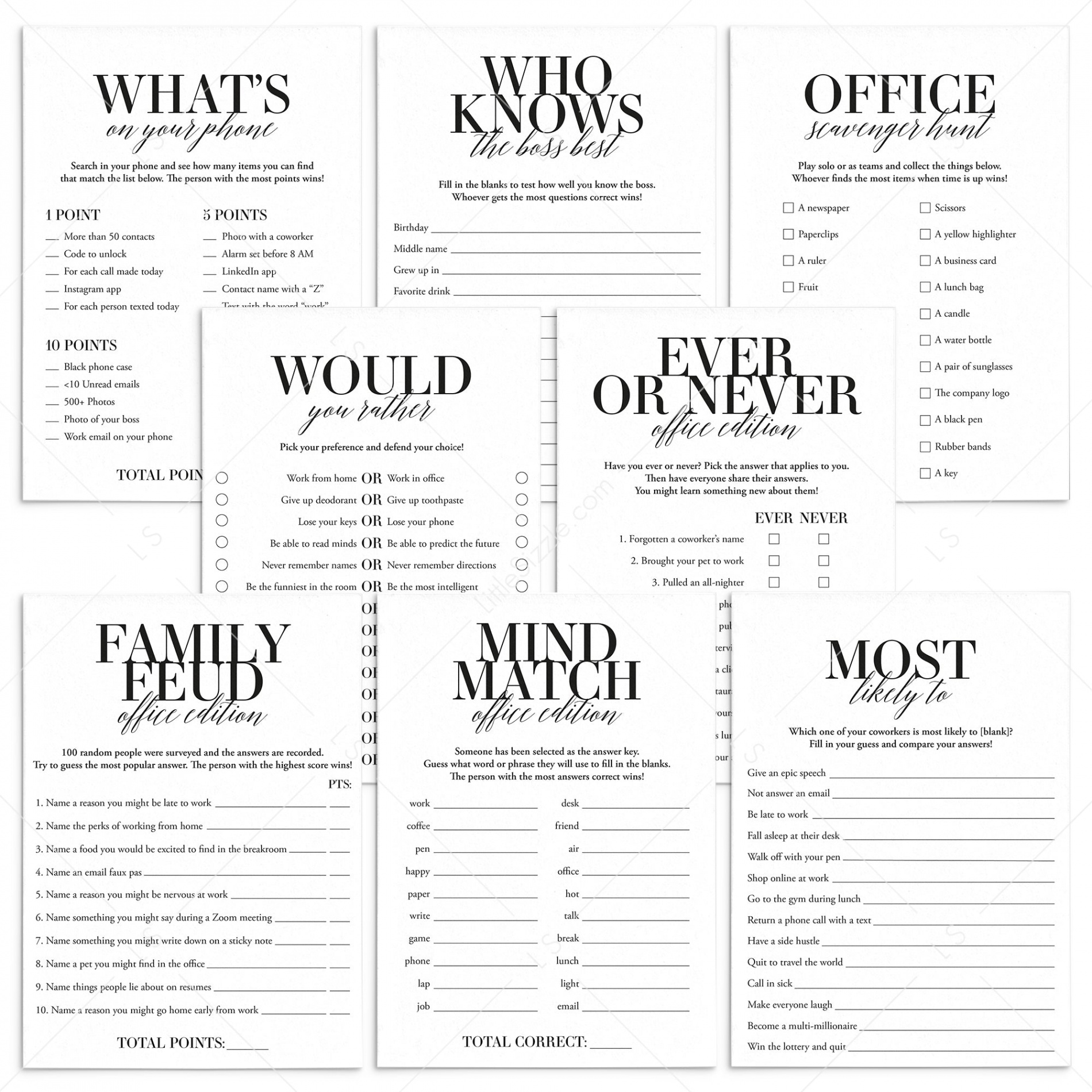 Work Party Games Printable  Office Party Icebreaker Ideas