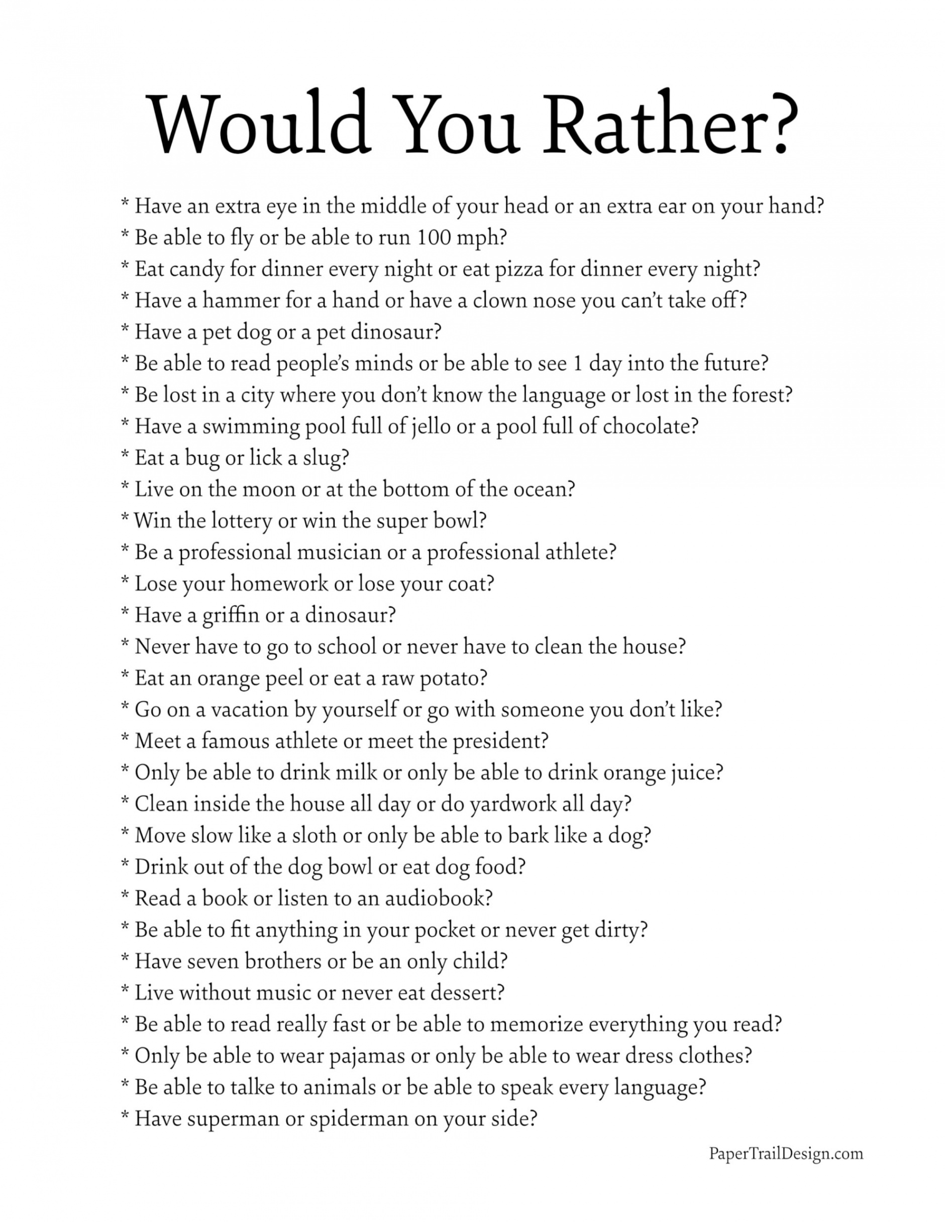 Would You Rather Questions - Paper Trail Design