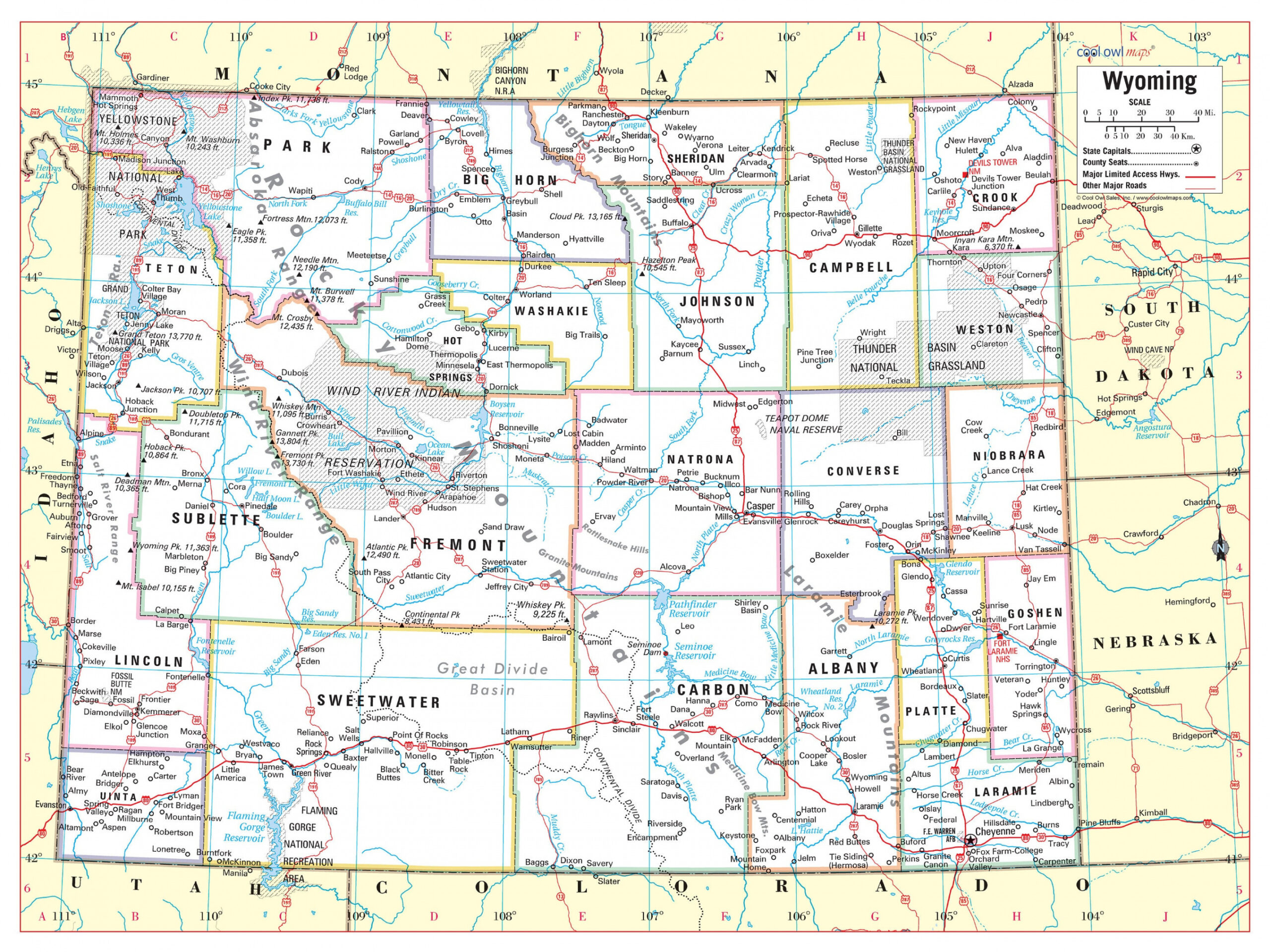 Wyoming State Wall Map Large Print Poster - "Wx"H