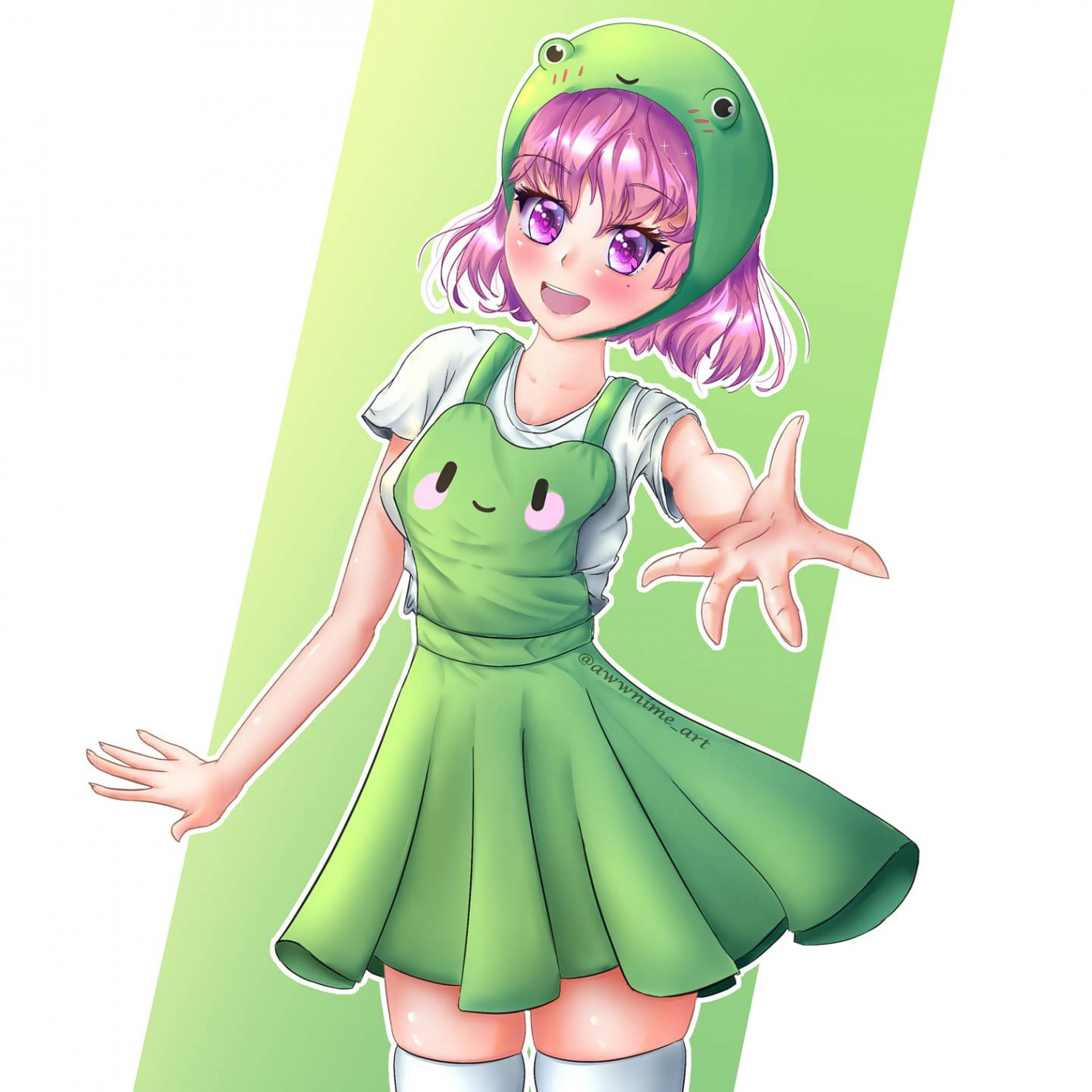 A cute frog anime girl, drawn by me! If you want me to draw you as
