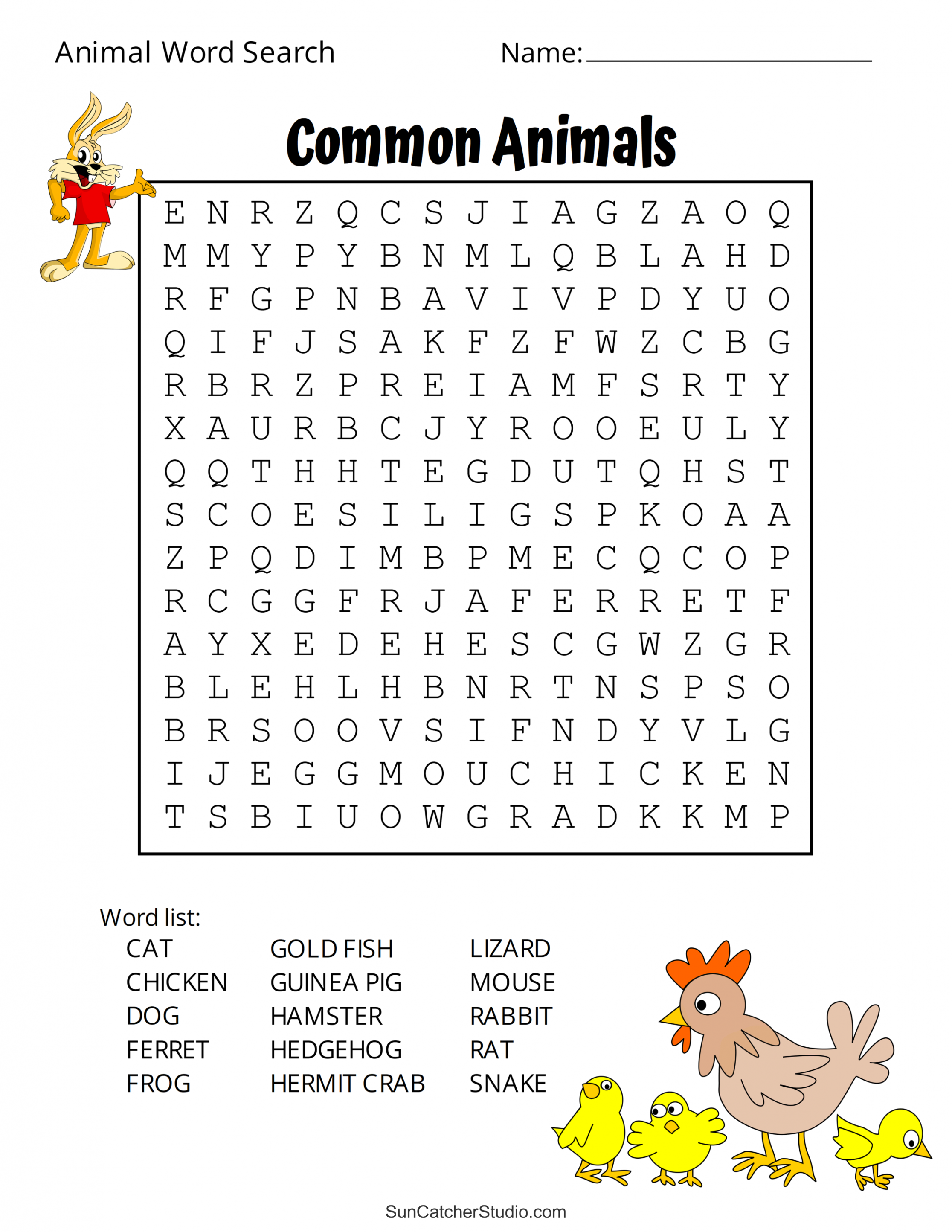 Animal Word Search (Free Printable Dog, Pet, Dinosaur Puzzles