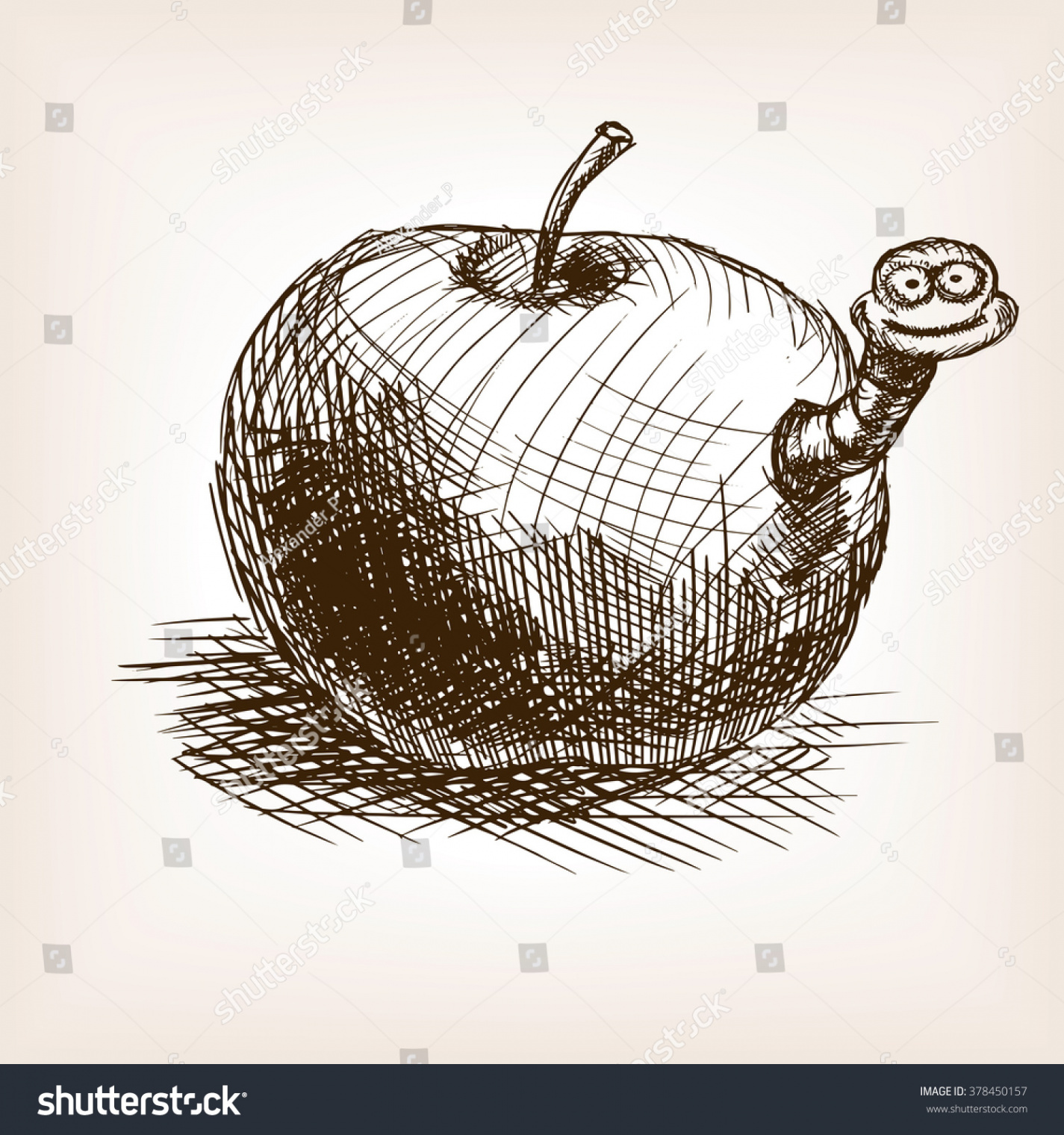 Apple Fruit Worm Sketch Style Vector Stock Vector (Royalty Free