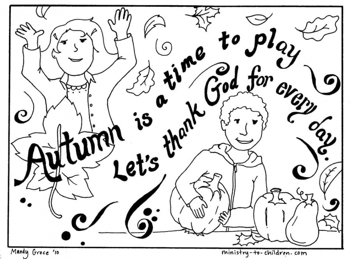 Autumn Coloring Page "Let&#;s Thank God" Easy Printable PDF