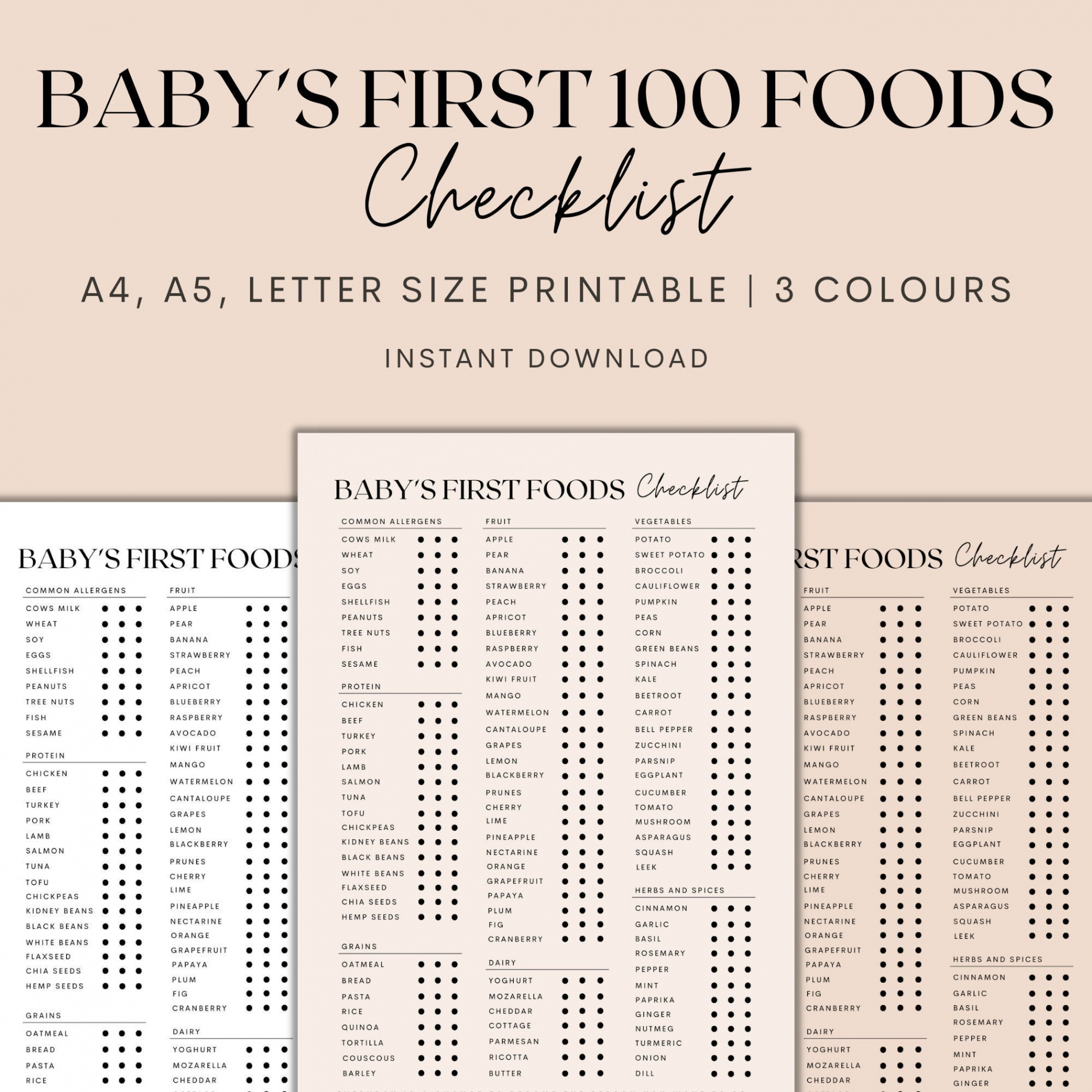 Babys erste  Lebensmittel Checkliste zum Ausdrucken Babys - Etsy