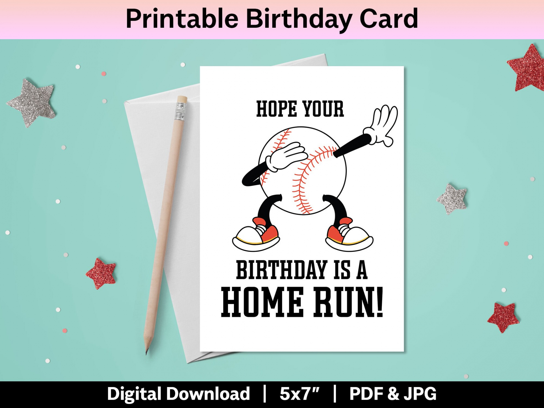 Baseball Birthday Card Printable Happy Birthday DIY Card for - Etsy