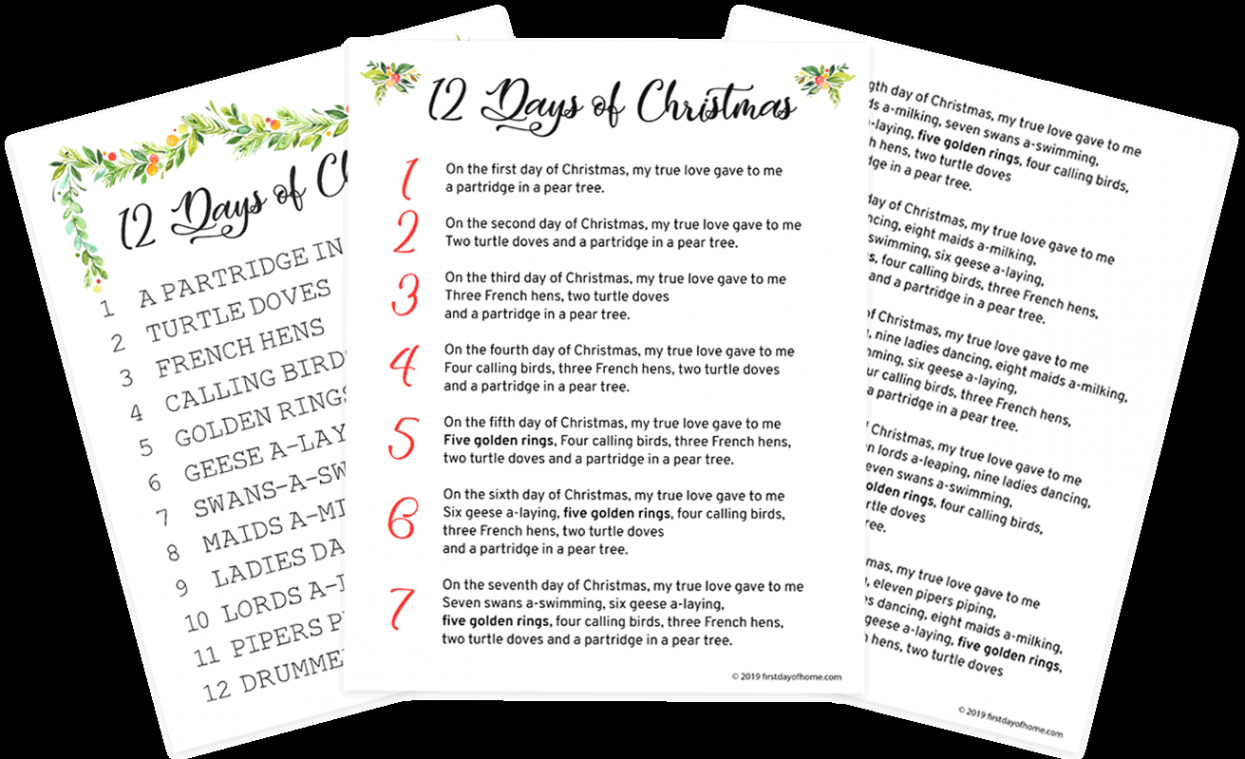 Beautiful  Days of Christmas Lyrics Printable [Free Download]