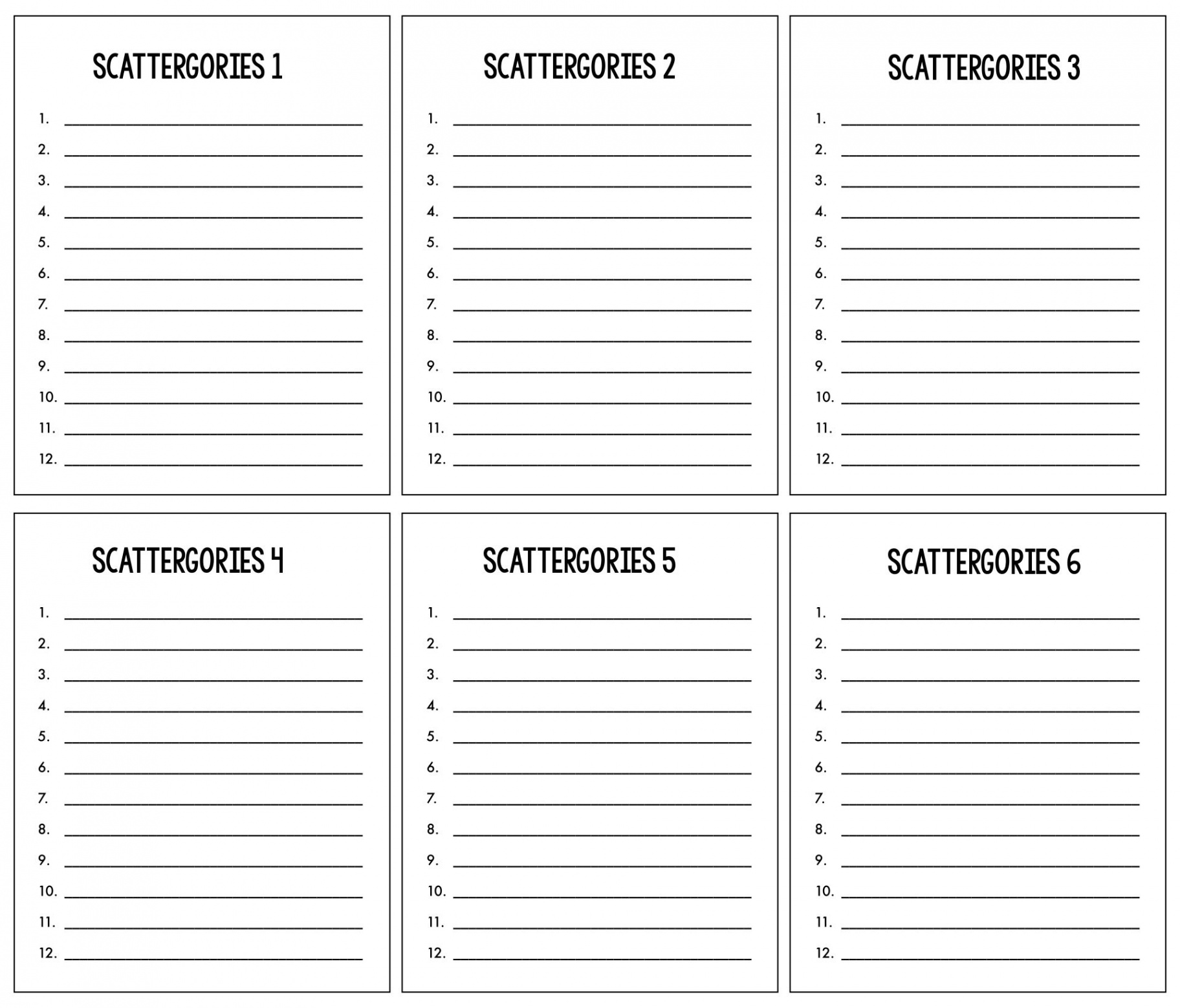 Blank Scattergories Answer Sheets Printable  Scattergories lists