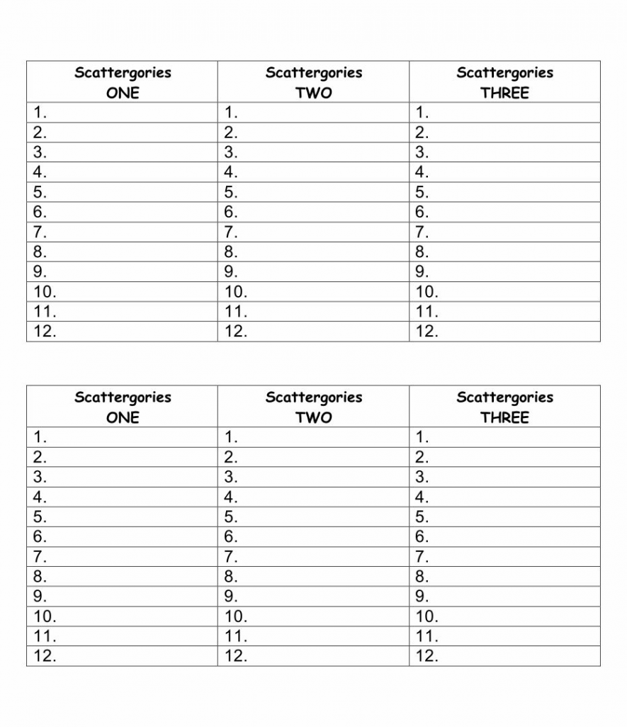 Blank Scattergories Answer Sheets Printable  Scattergories