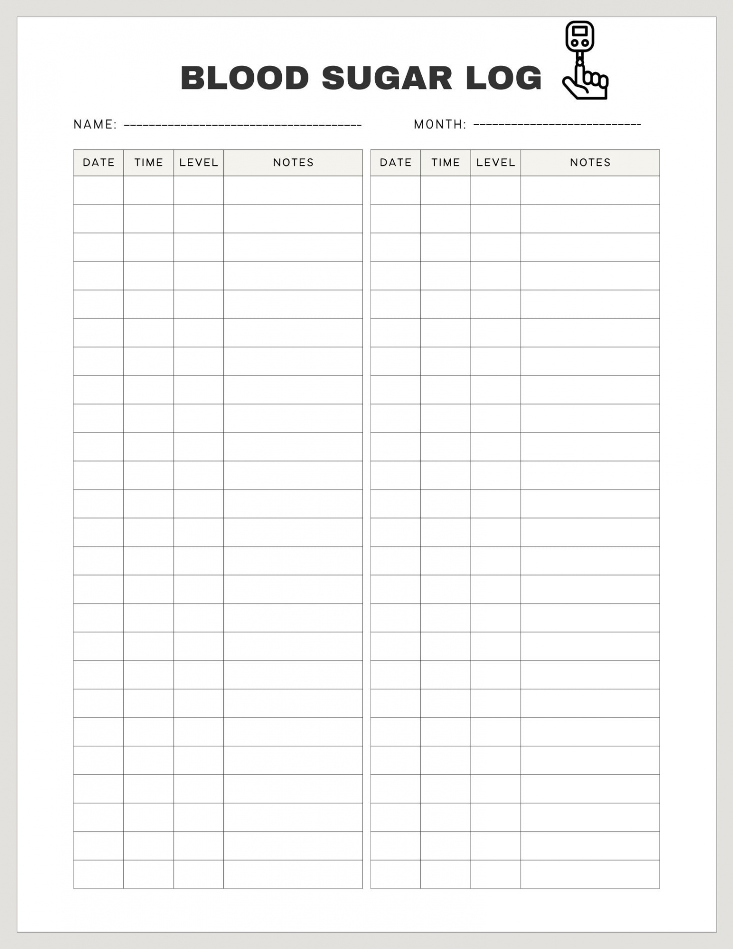 Blood Sugar Digital Print Tracker Diabetic Log (Instant Download