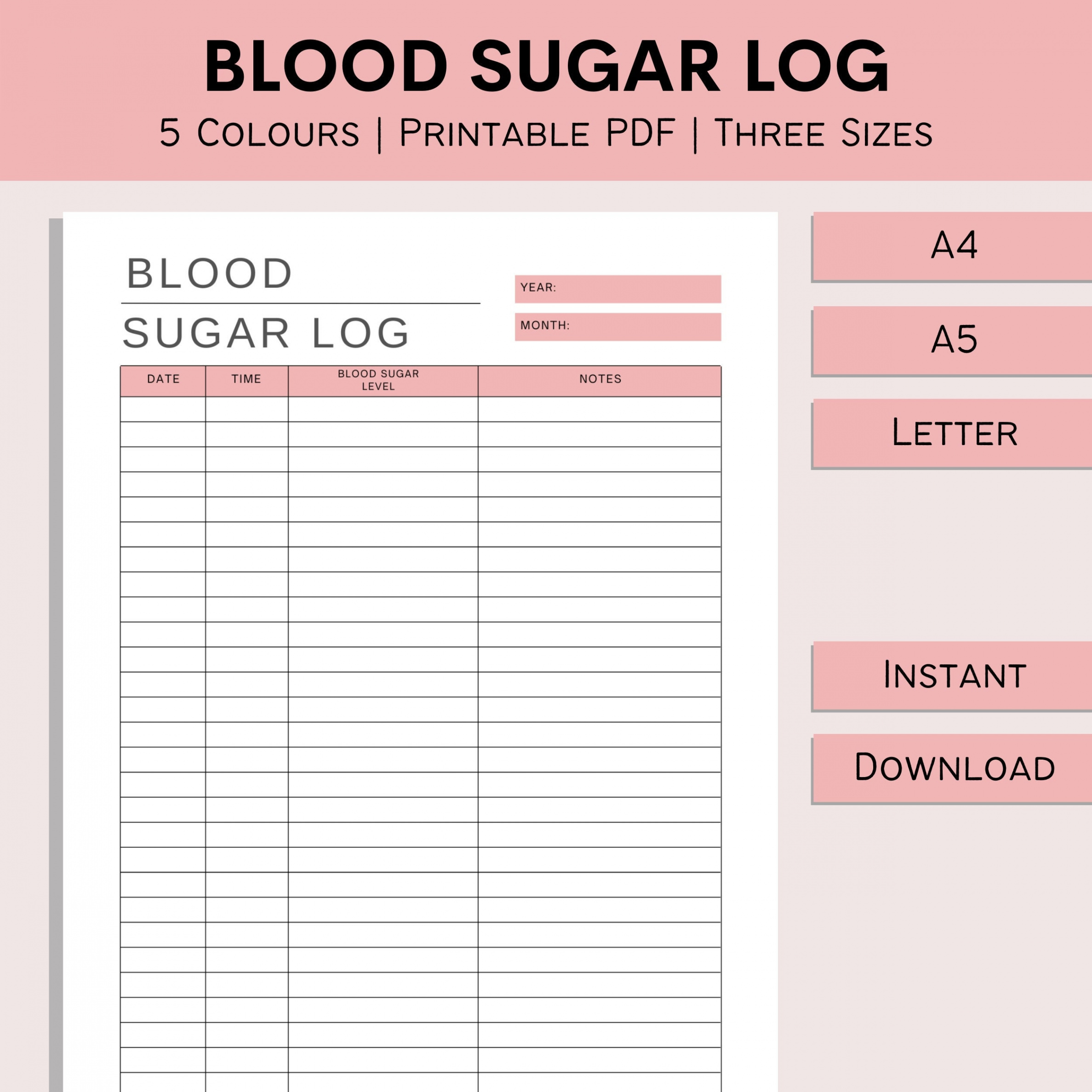 Blood Sugar Log Printable Blood Sugar Tracker Diabetic Log - Etsy