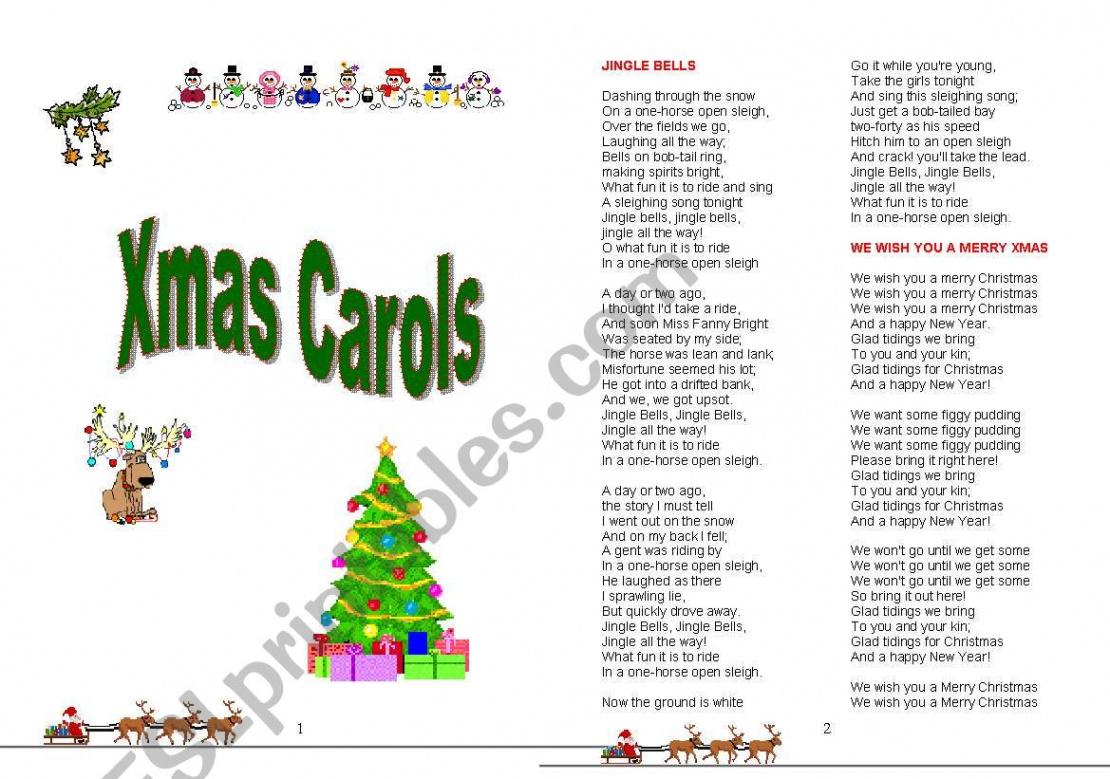 booklet with xmas carol lyrics - ESL worksheet by Airun