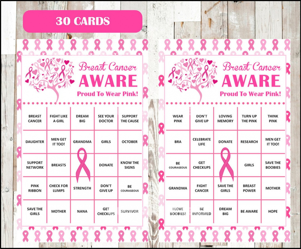 Breast Cancer Awareness Month Bingo Cards Printable Pink Ribbon