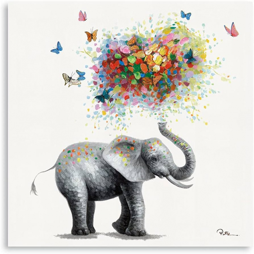 Butterfly Elephant Wall Art Print: Colorful Heart Shaped Balloon for Kids  Room Wall Decor Canvas Ready to Hang (xx Panel)
