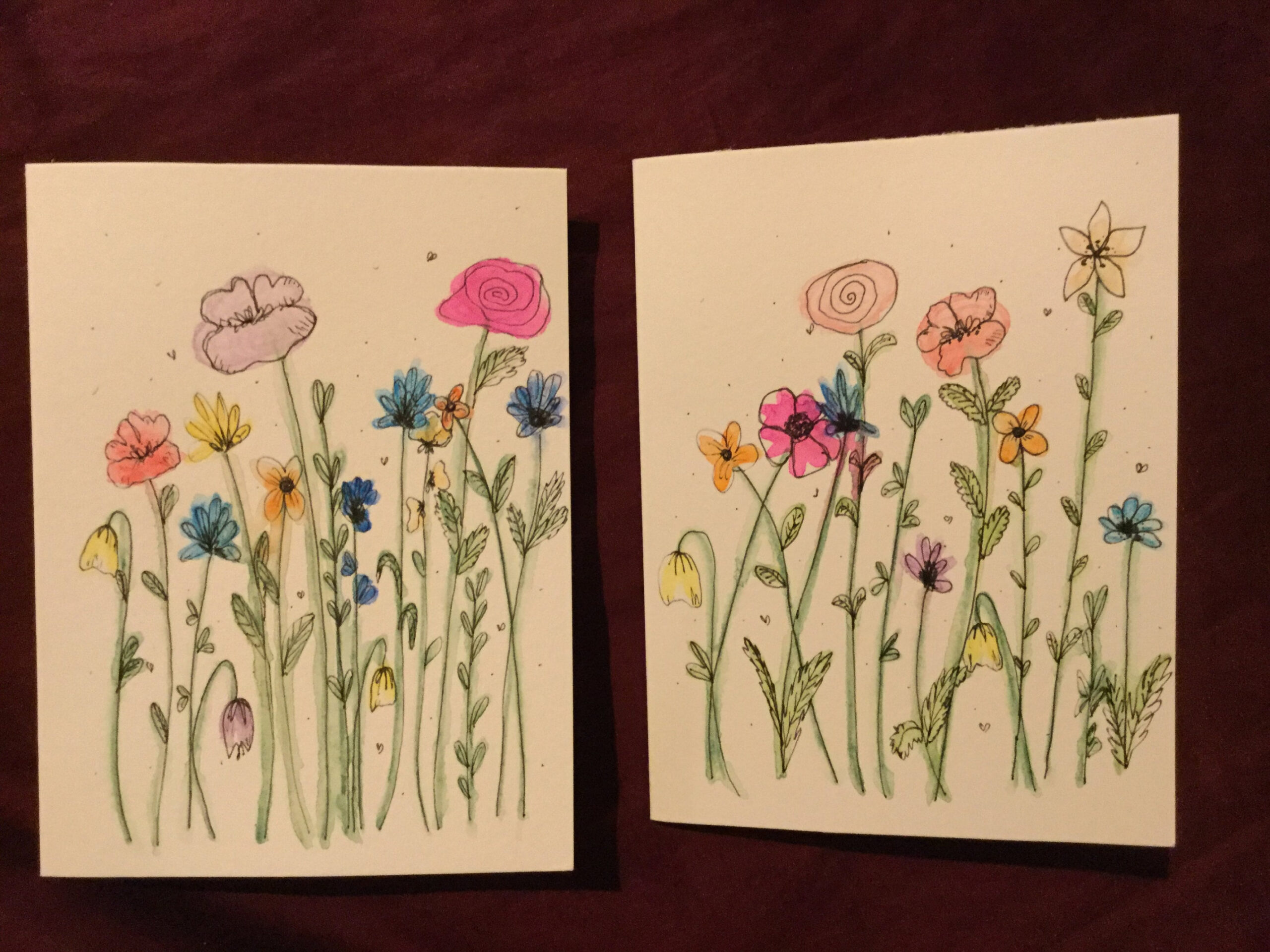 Buy Hand Painted and Ink Flower Drawing Greeting Card or Postcard