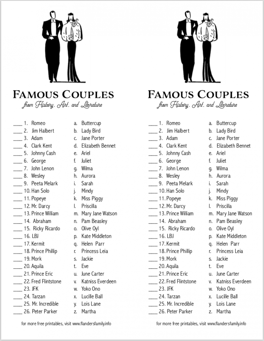 Can You Match These Famous Couples? (Free Printable) #showergames