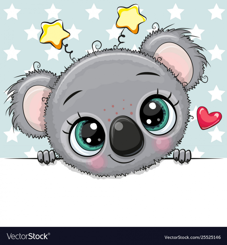 Cartoon drawing koala on a stars background Vector Image