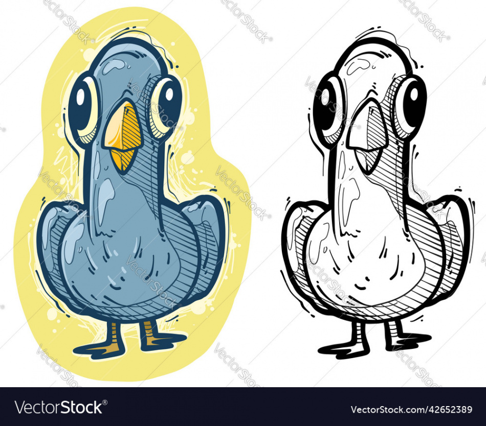 Cartoon funny cute blue pigeon colorful sketch Vector Image