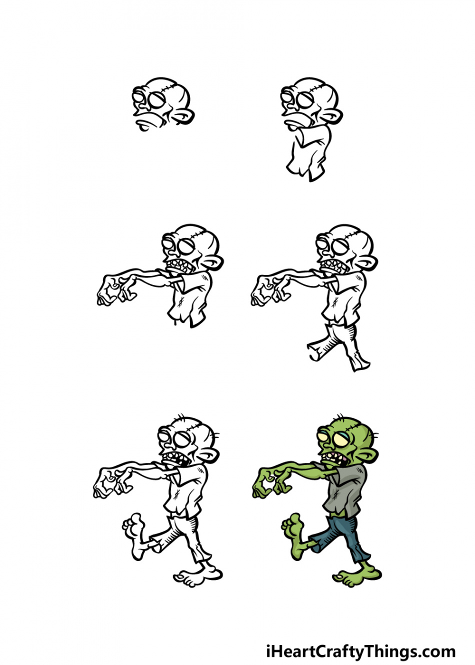 Cartoon Zombie Drawing - How To Draw A Cartoon Zombie Step By Step