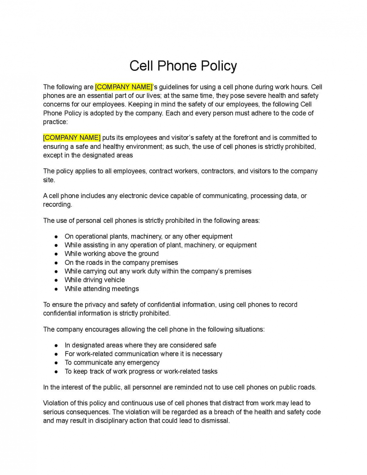 Cell Phone Policy Template - Free Download - Easy Legal Docs