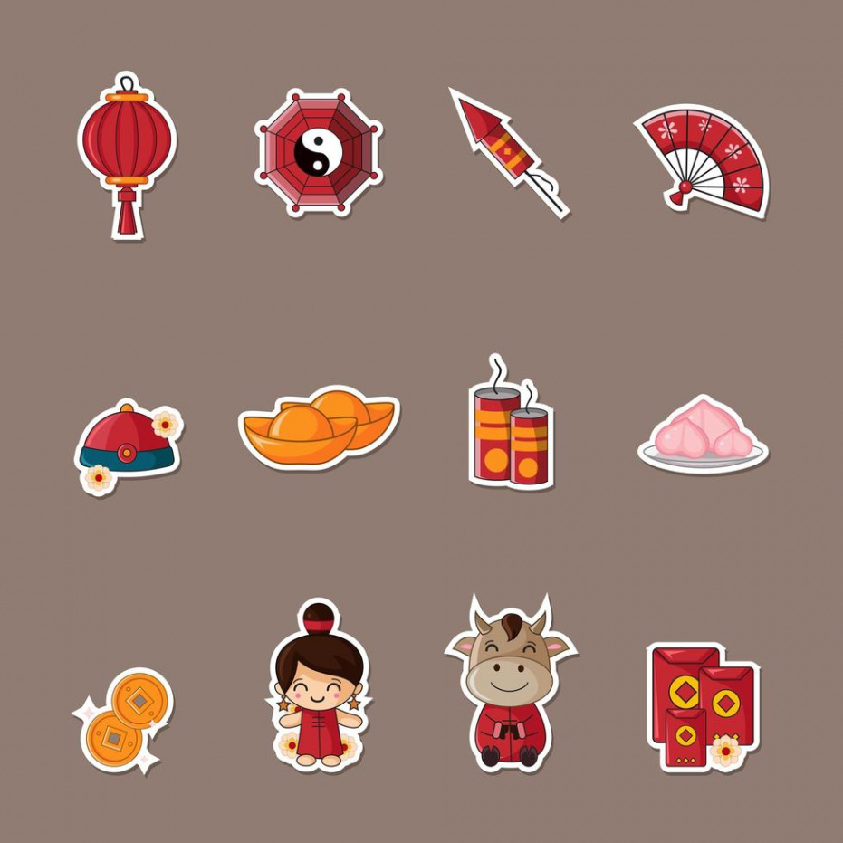 Chinese New Year Sticker  Vector Art at Vecteezy