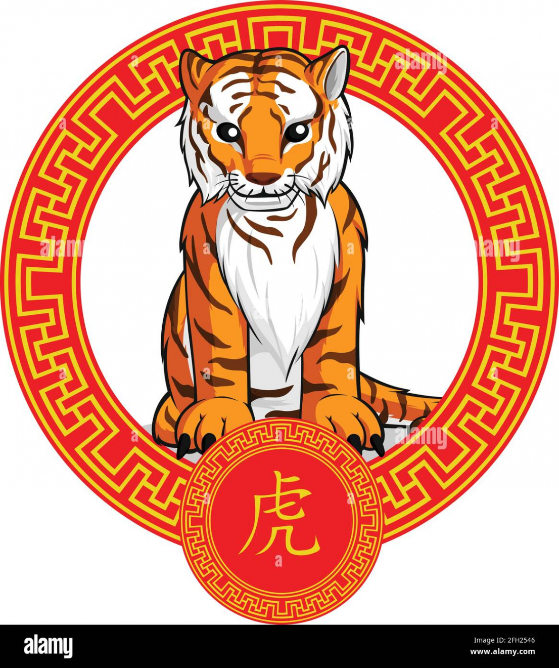 Chinese Zodiac Sign Animal Tiger Cat Cartoon Lunar Astrology