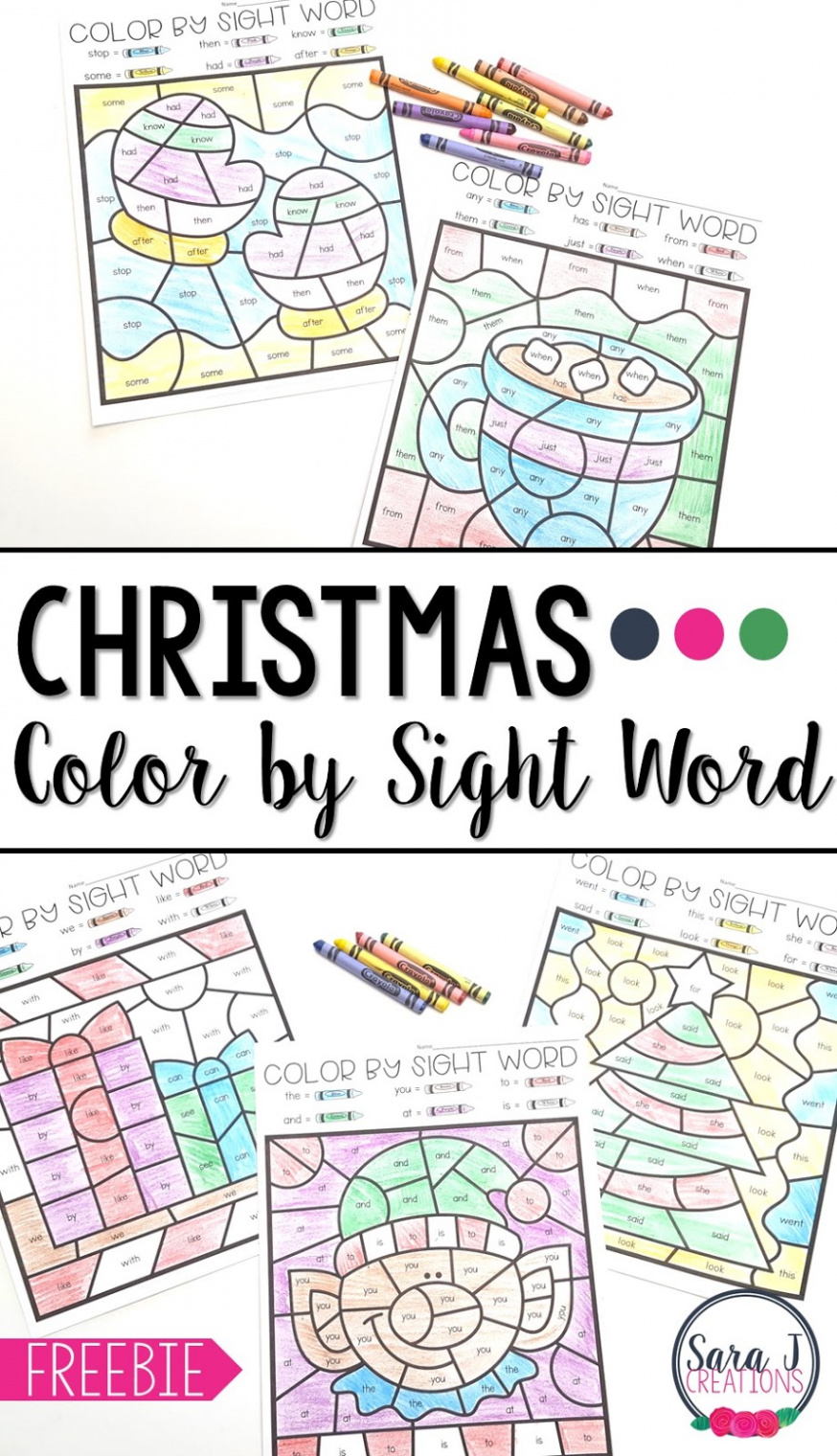 Christmas Color by Sight Word  Sara J Creations