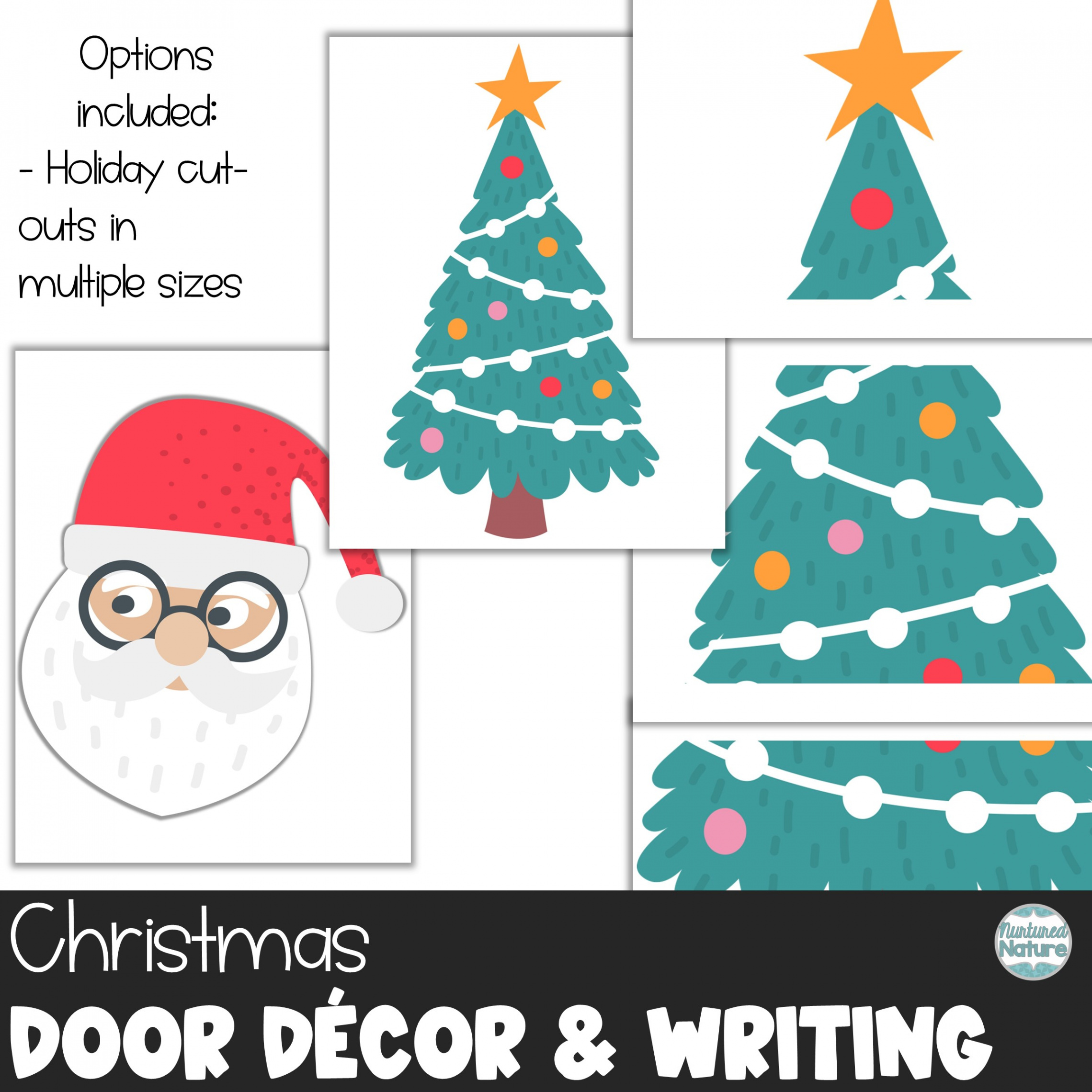 Christmas Door Decoration Kit with Name Tag Labels or Writing Activity
