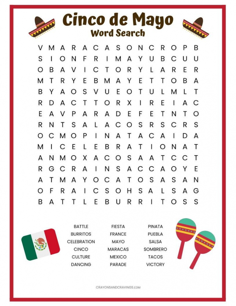 Cinco DE Mayo Word Search Free Printable  Cinco de mayo, Cinco de