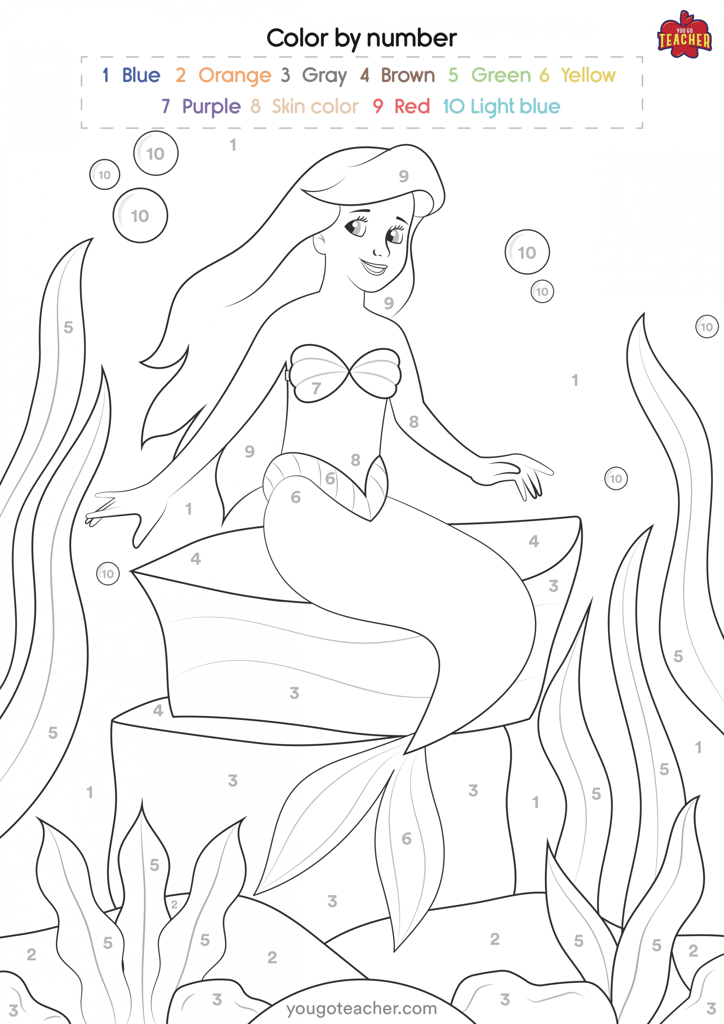 Color by Number Disney Princesses - Printable Number Coloring