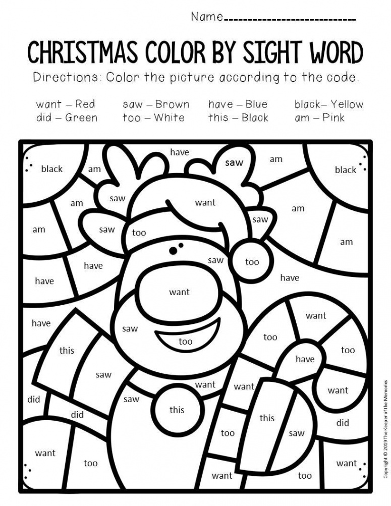 Color by Sight Word Christmas Kindergarten Worksheets  Sight