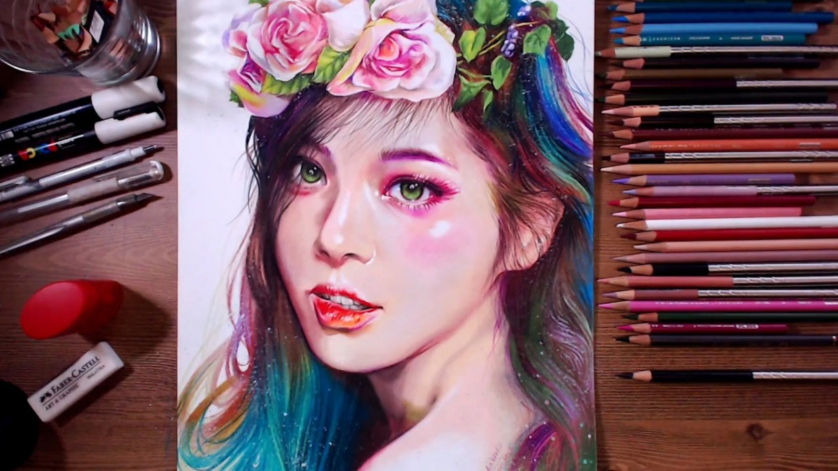Colored pencil drawing - Beautiful Girl  drawholic